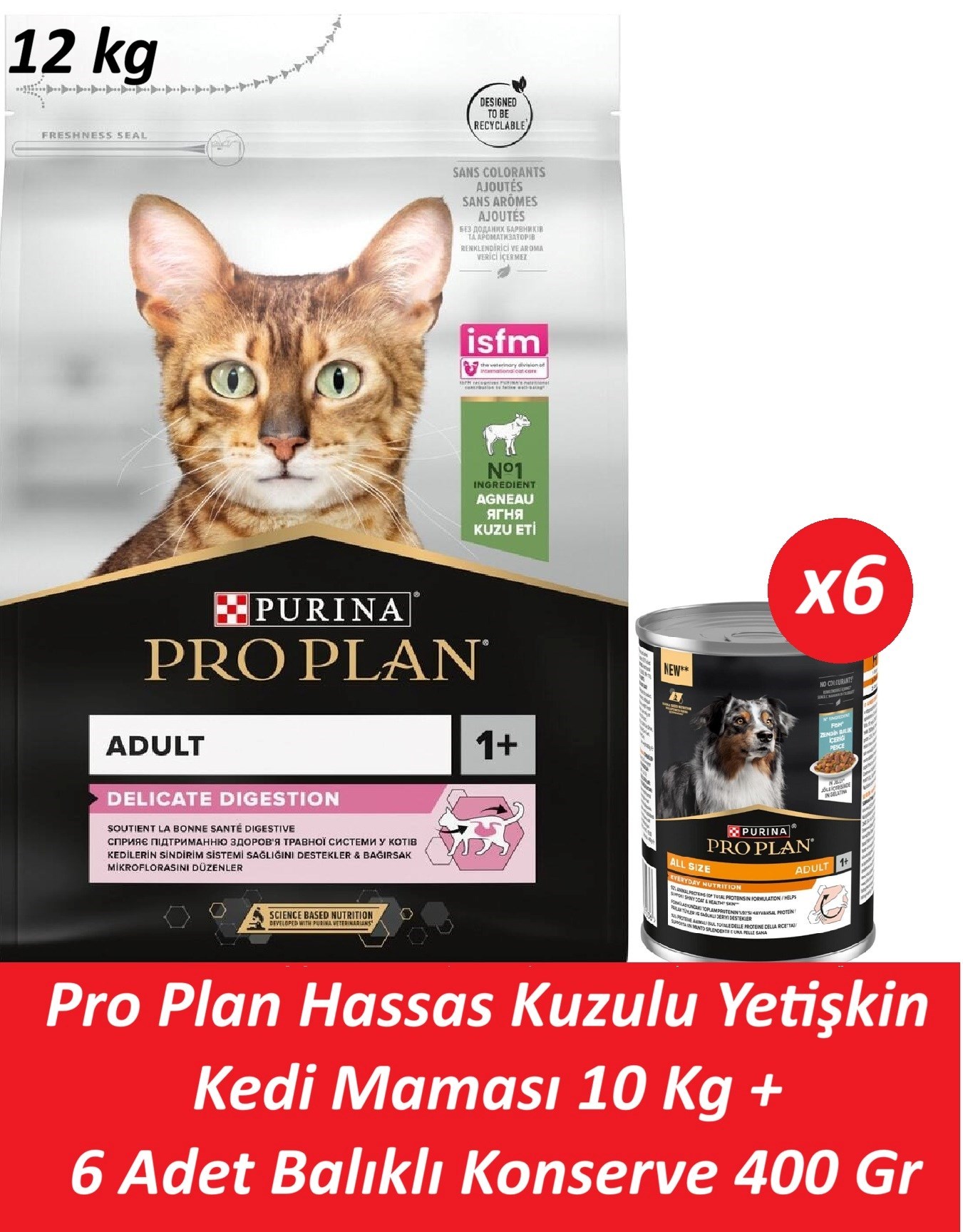 Pro Plan Hassas Kuzulu Yetişkin Kedi Maması 10 Kg + 6 Adet Balıklı Konserve 400 Gr