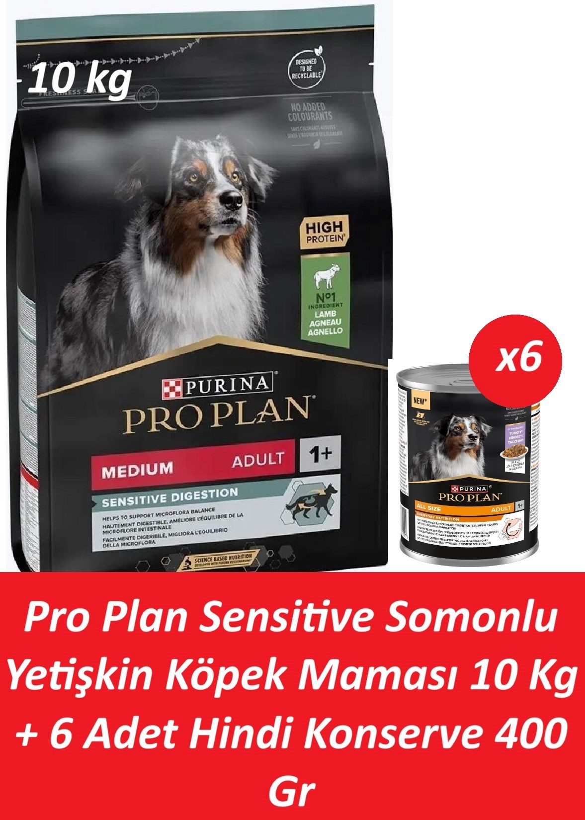 Pro Plan Sensitive Somonlu Yetişkin Köpek Maması 10 Kg + 6 Adet Hindi Konserve 400 Gr