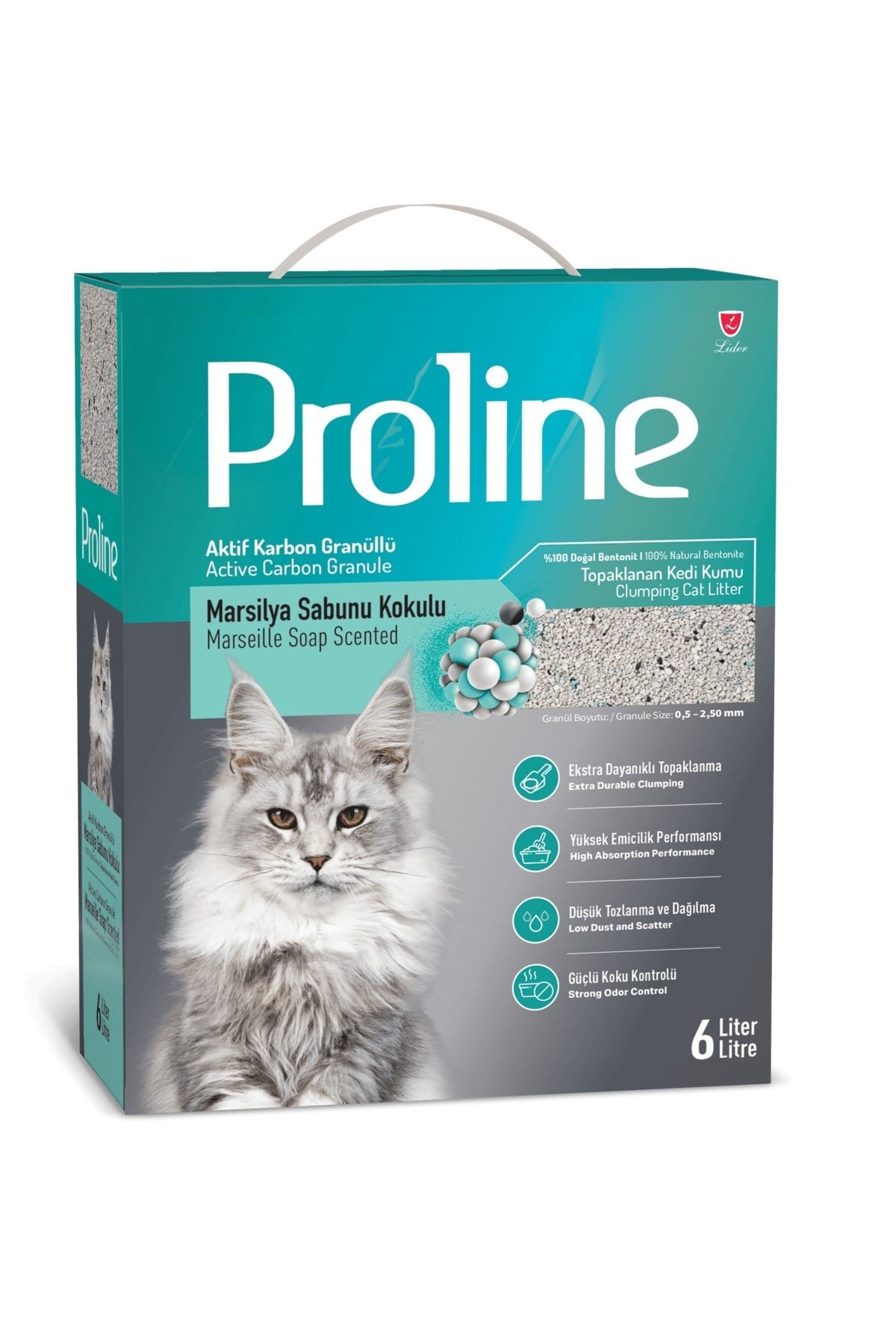 Proline Aktif Karbon Granüllü Marsilya Sabunu Kokulu Bentonit Kedi Kumu 6 Lt