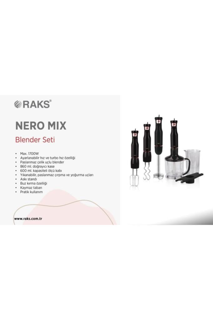 Raks Neromix 1700 Watt Turbo El Blender Seti Paslanmaz Çelik Bıçaklı Kahvaltı Bıçağı Hediyeli