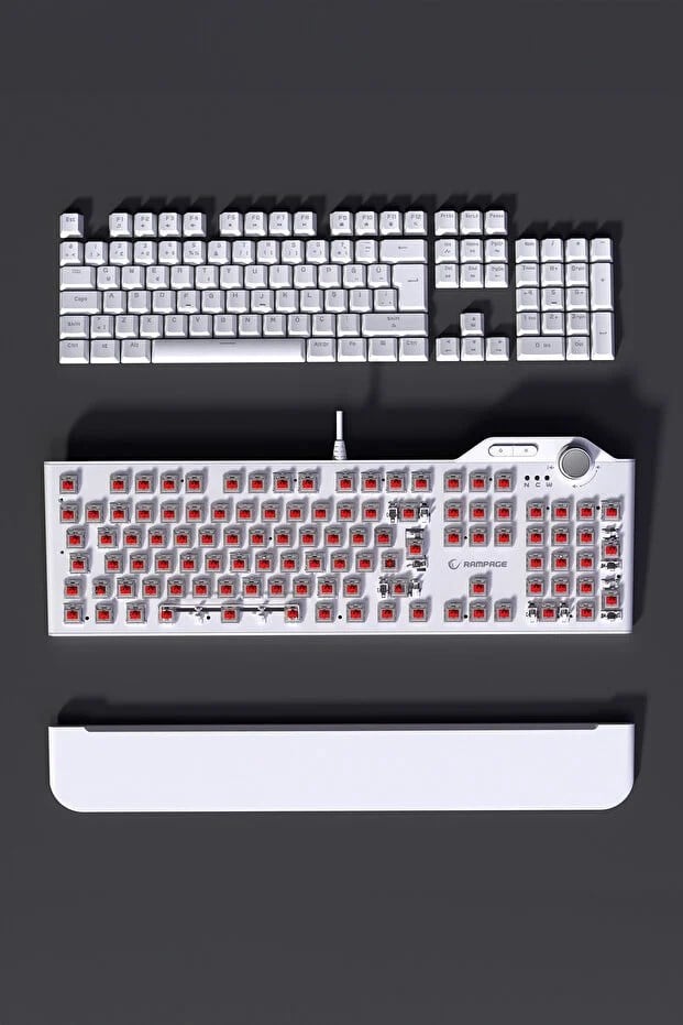 Rampage Hydra R6 Full Color RGB LED Gaming Pro Red Switch Mekanik Klavye - Beyaz