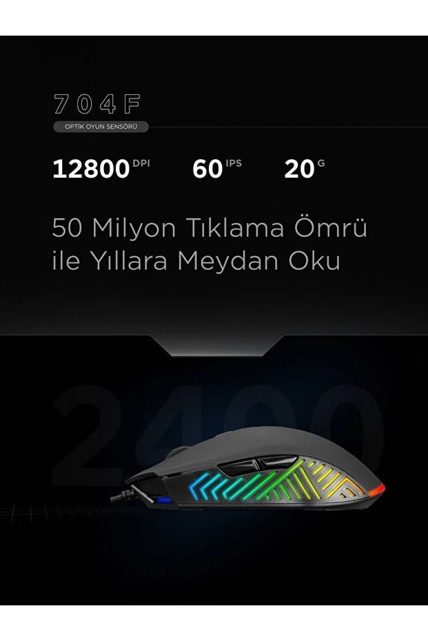 Rampage SMX-G68 SPEAR V2 FULL RGB 12800 DPI Siyah 7D Makrolu Gaming Oyuncu Mouse