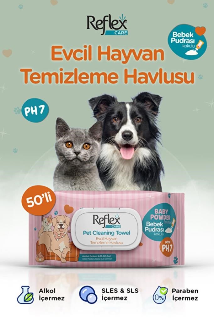 REFLEX Care Evcil Hayvanlar İçin Çok Amaçlı Hijyenik Temizleme Mendili 50'li x 24 Adet