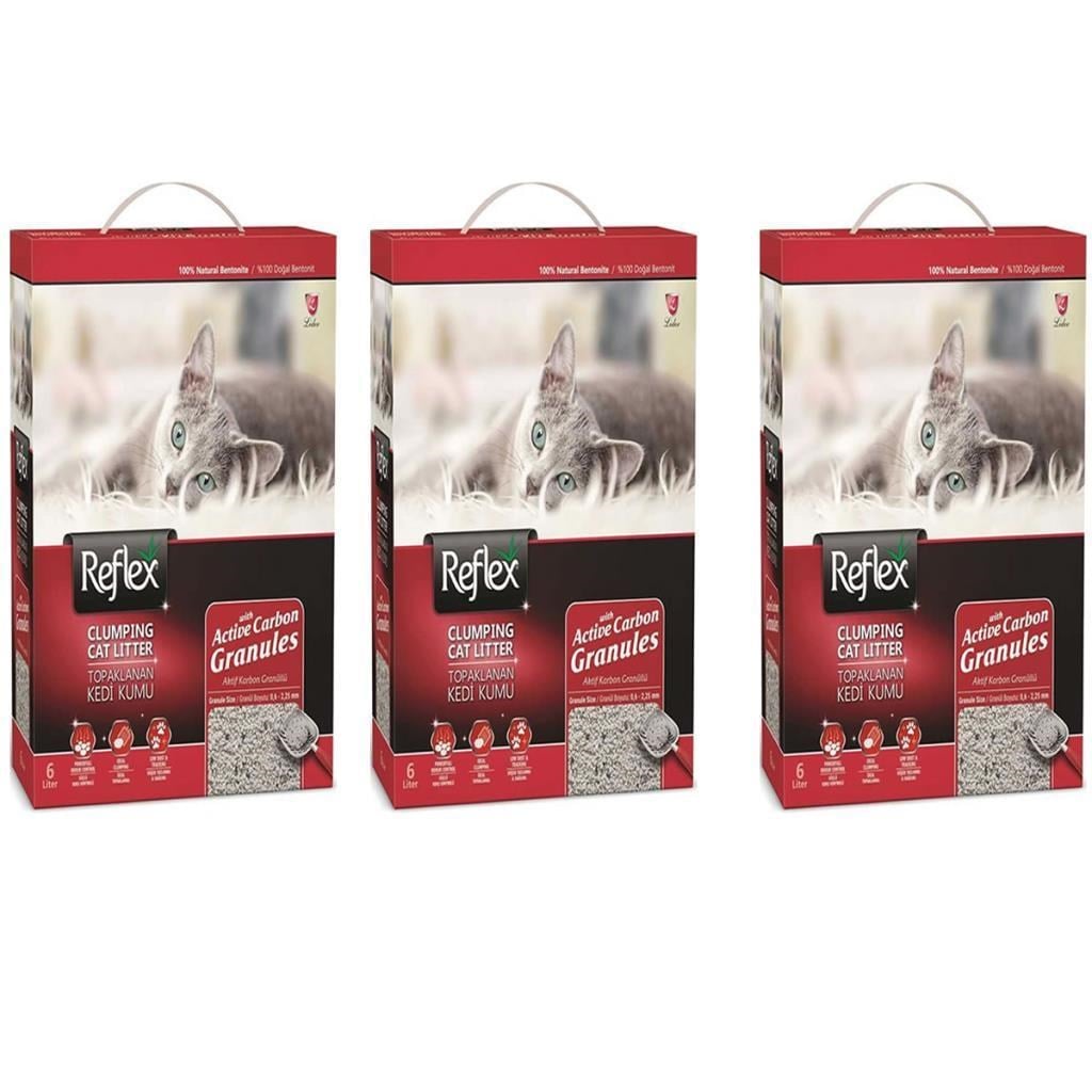 Reflex Granül Aktif Karbonlu Topaklanan Kedi Kumu 6 Lt 3 Adet