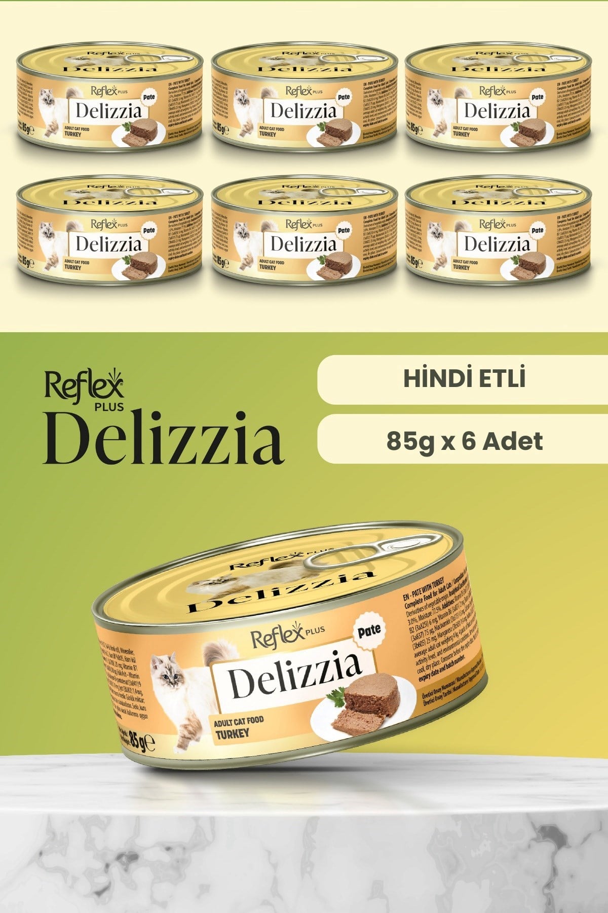 Reflex Plus Delizzia / Kıyılmış Hindi Etli Yetişkin Kedi Maması 85g x 6 Adet