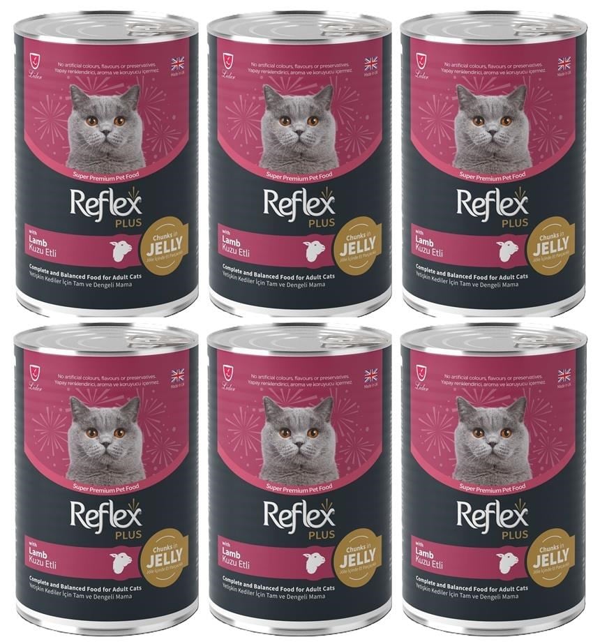 Reflex Plus Jöle içinde Et Parçacıklı Kuzu Etli Yetişkin Kedi Konservesi 400 gr*6 ADET