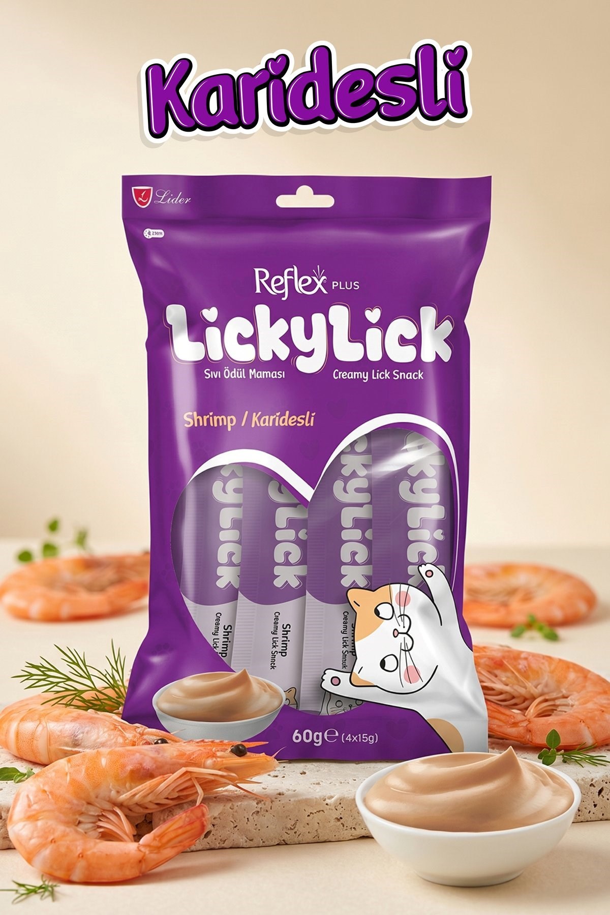 Reflex Plus LickyLick Karidesli Sıvı Ödül Maması  5li PAKET