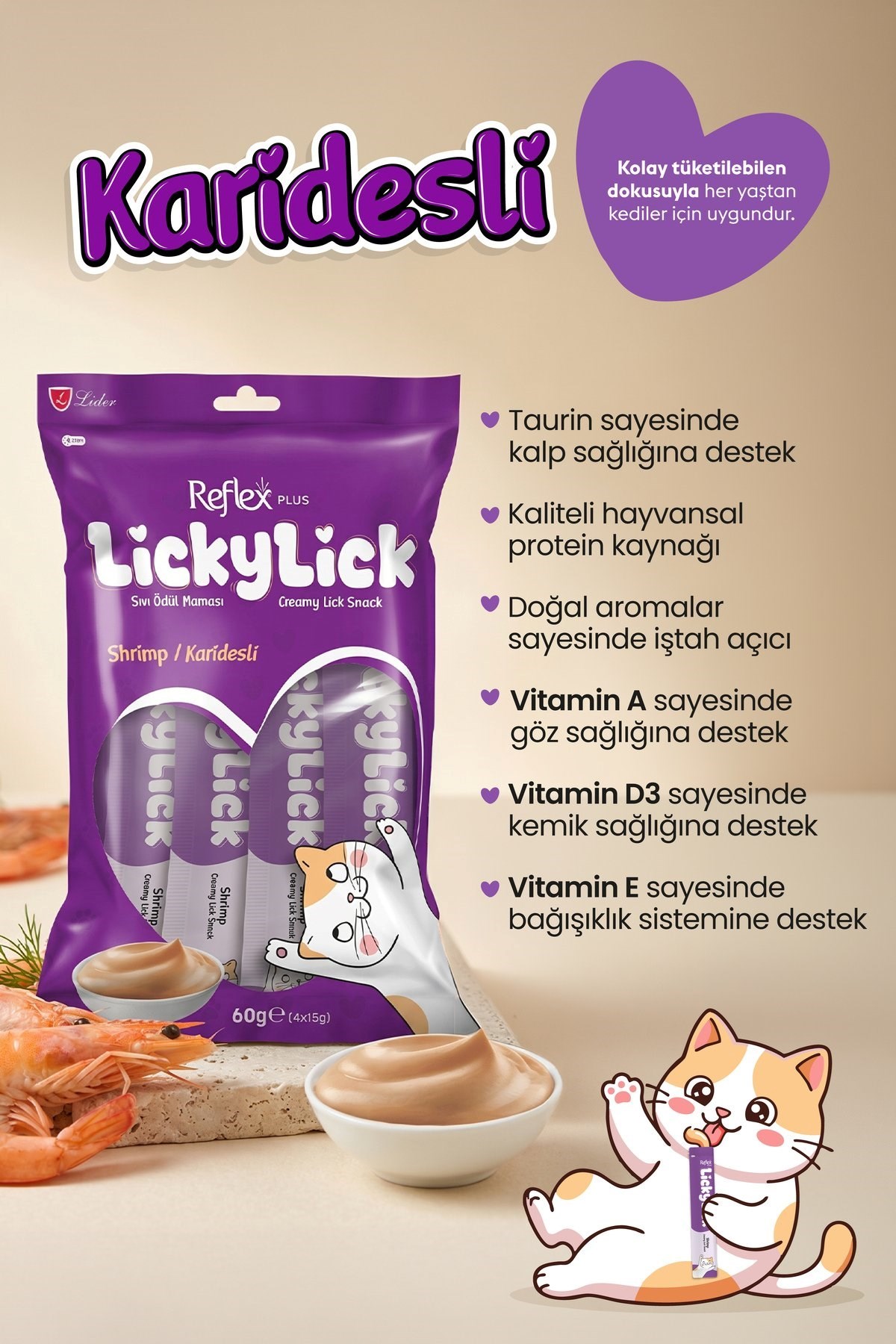 Reflex Plus LickyLick Karidesli Sıvı Ödül Maması  5li PAKET