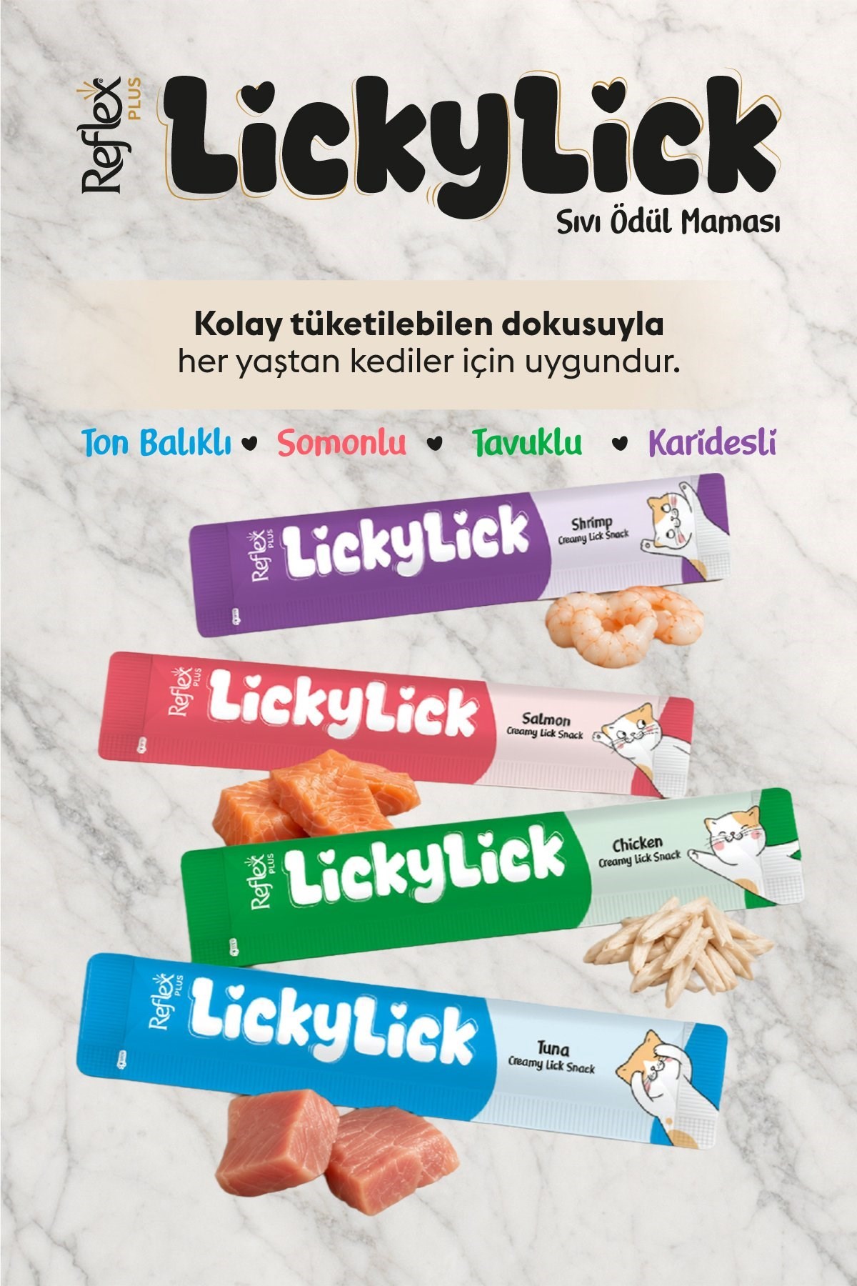 Reflex Plus LickyLick Sıvı Ödül Maması Karışık Paket 15g x 48 Adet