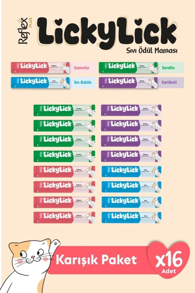 Reflex Plus LickyLick Sıvı Ödül Maması Karışık Paket 15g x 16 Adet