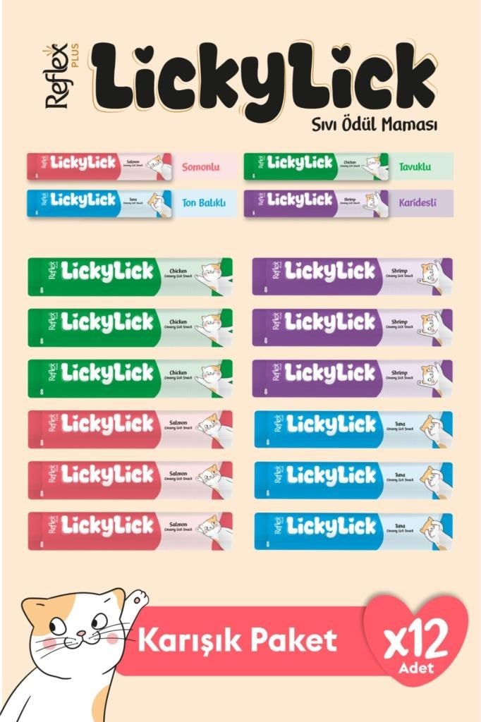 Reflex Plus LickyLick Sıvı Ödül Maması Karışık Paket 15g x 12 Adet