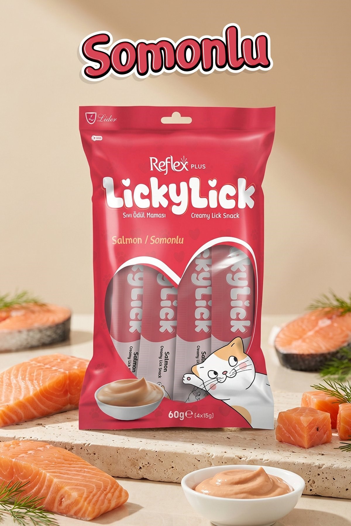 Reflex Plus LickyLick Somonlu Sıvı Ödül Maması 5li PAKET