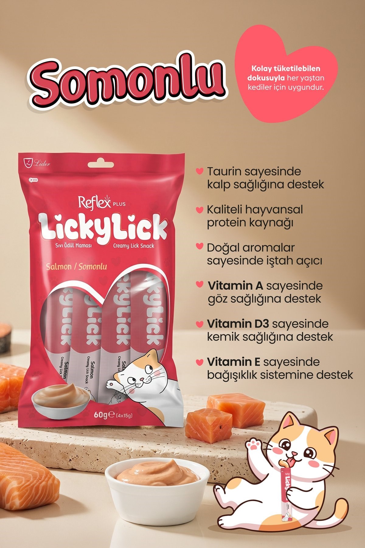 Reflex Plus LickyLick Somonlu Sıvı Ödül Maması 5li PAKET