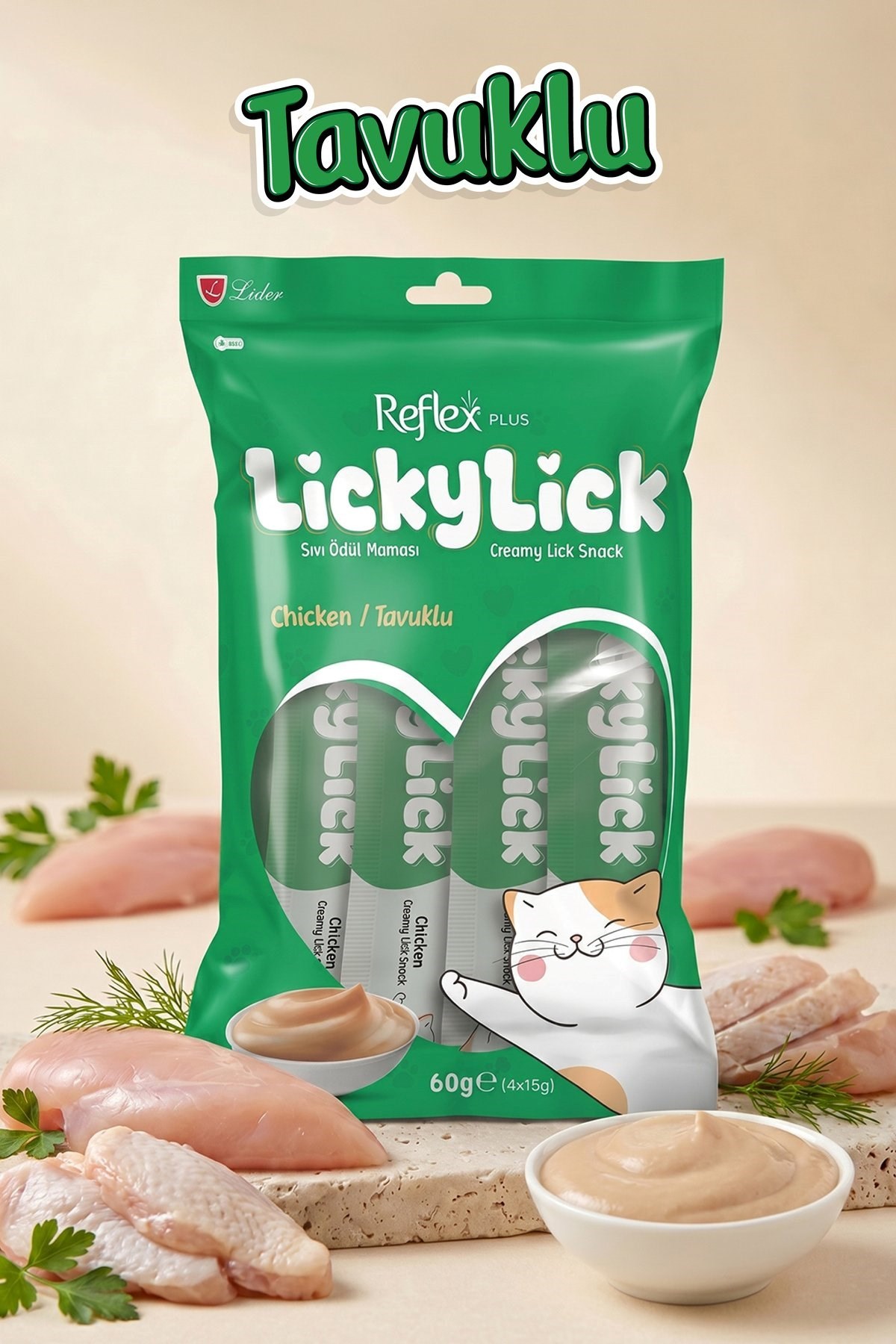 Reflex Plus LickyLick Tavuklu Sıvı Ödül Maması 15 gr 5li PAKET