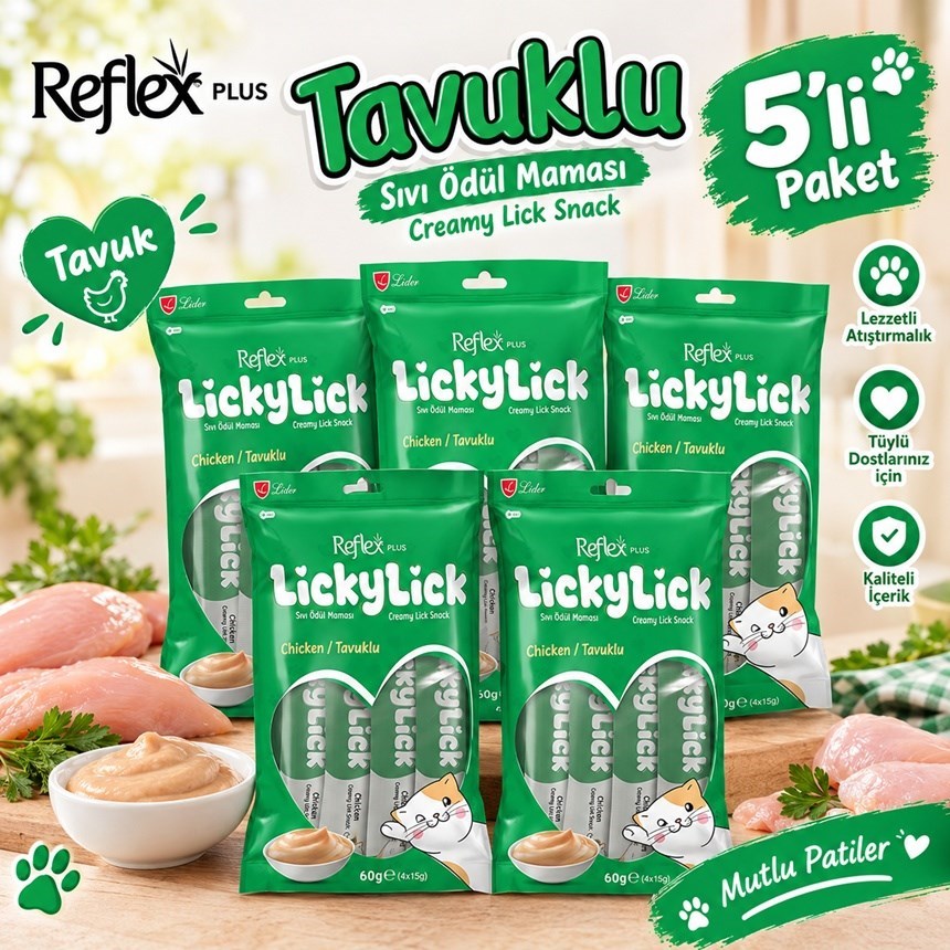 Reflex Plus LickyLick Tavuklu Sıvı Ödül Maması 15 gr 5li PAKET