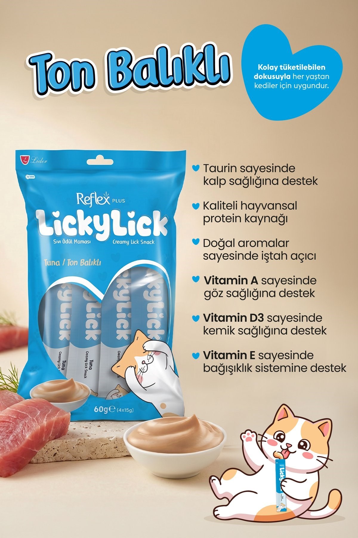 Reflex Plus LickyLick Tuna Balıklı Sıvı Ödül Maması  5li PAKET
