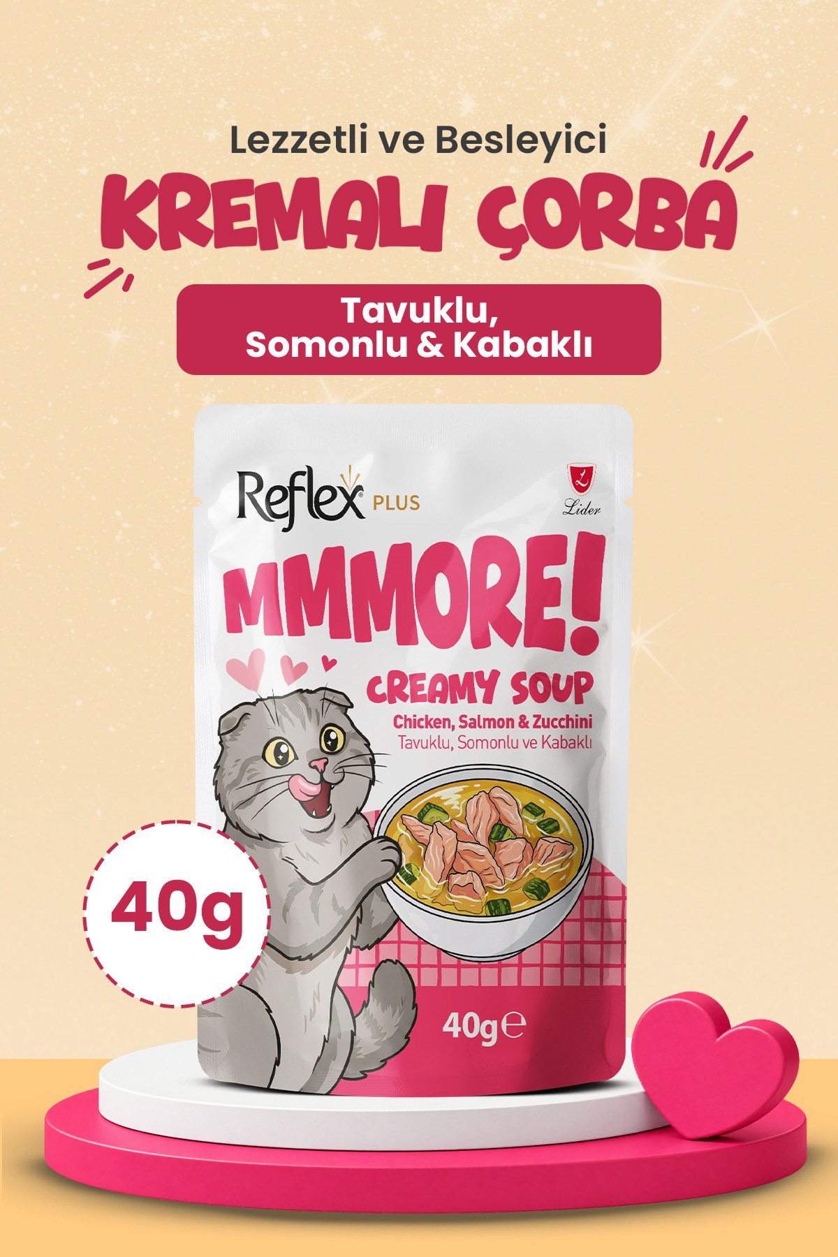 Reflex Plus Mmore Tavuklu,Somonlu ve Kabaklı Kremalı Kedi Çorbası 40 Gr*6lı SET