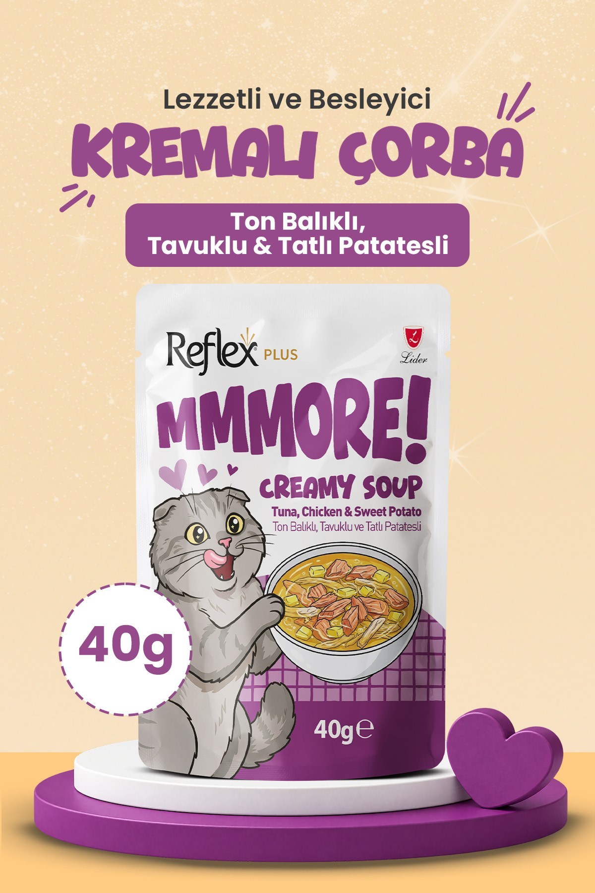 Reflex Plus Mmore Ton Balıklı Tavuklu ve Tatlı Patatesli Kremalı Kedi Çorbası 40 Gr*6lı SET