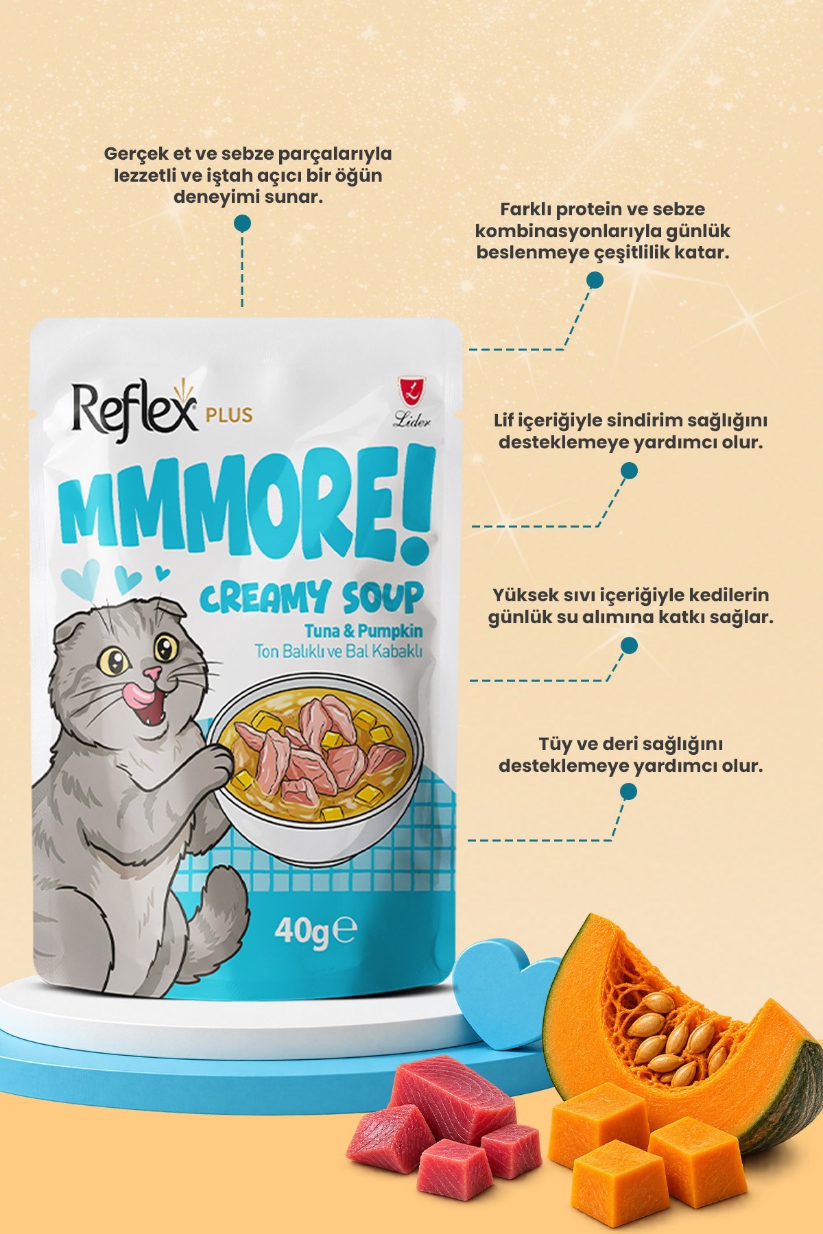 Reflex Plus Mmore Ton Balıklı Ve Bal Kabaklı Kremalı Kedi Çorbası 40 Gr*24lü SET