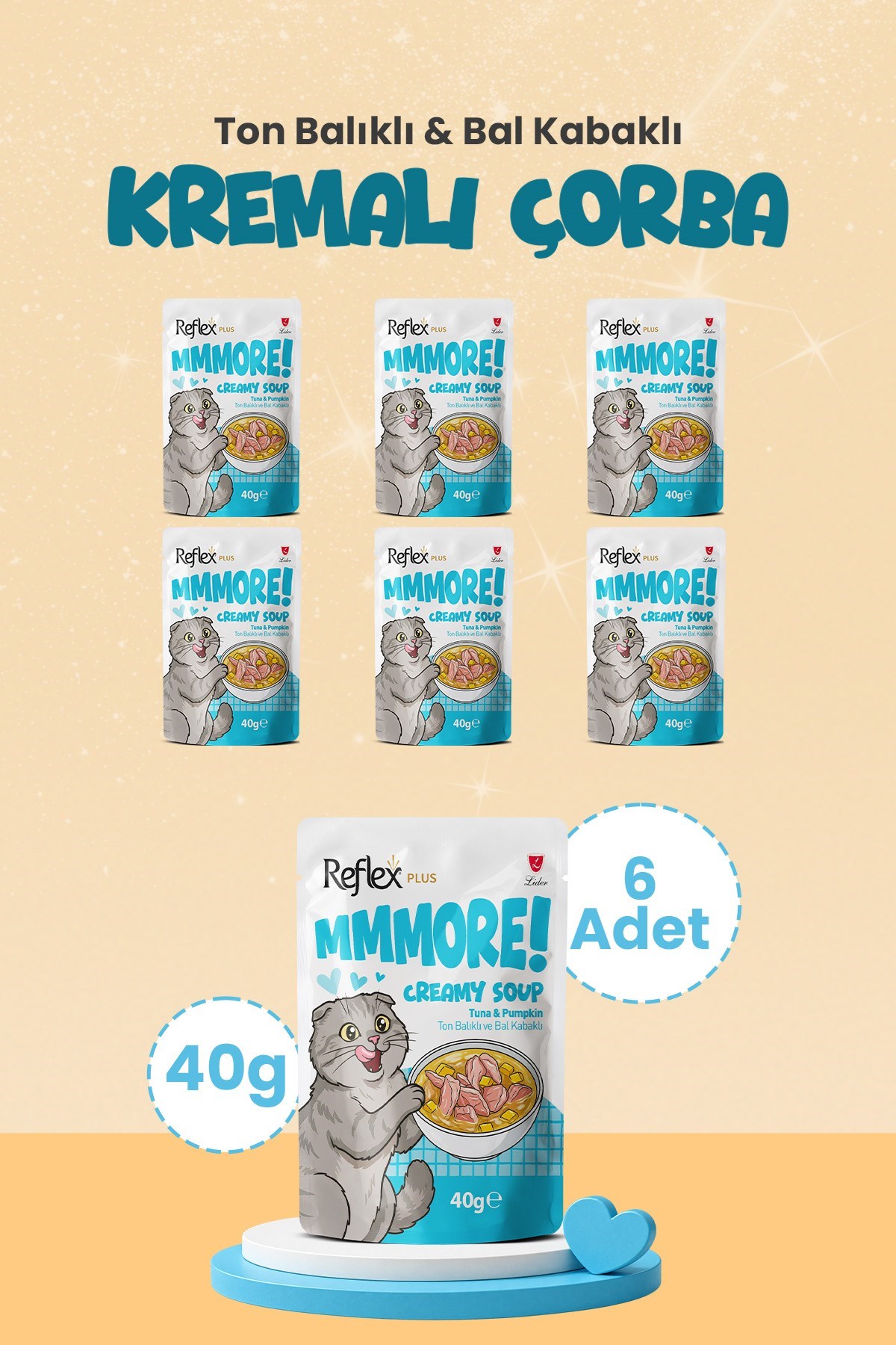 Reflex Plus Mmore Ton Balıklı Ve Bal Kabaklı Kremalı Kedi Çorbası 40 Gr*6lı SET