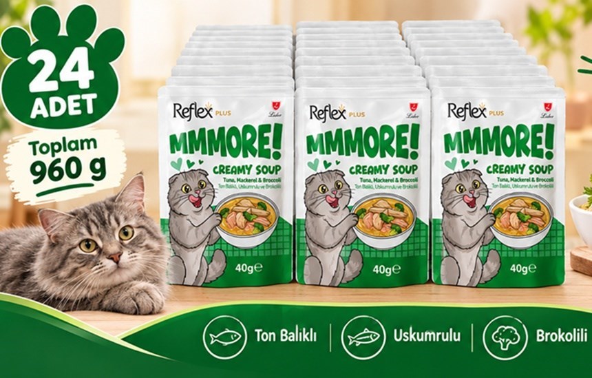 Reflex Plus Mmore Ton Balıklı,Uskumrulu Ve Brokolili Kremalı Kedi Çorbası 40 Gr*24lü SET
