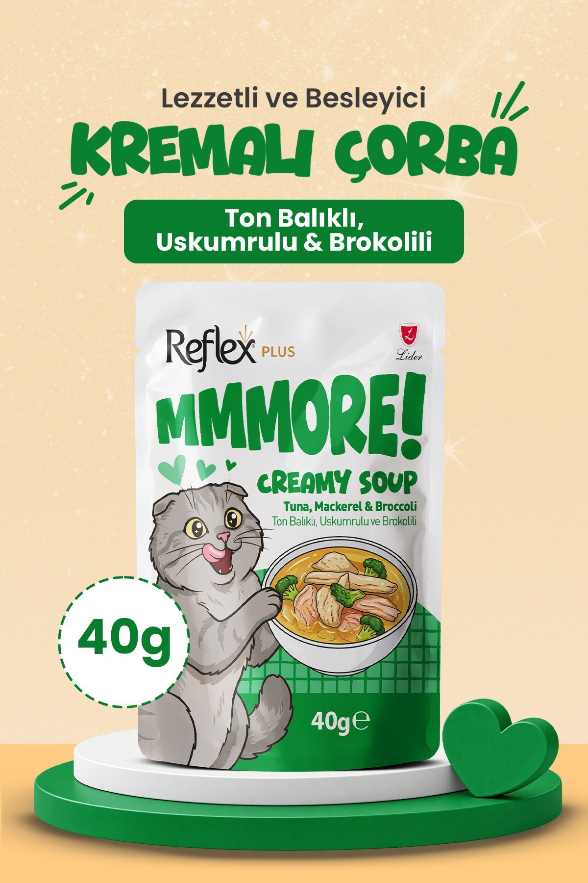Reflex Plus Mmore Ton Balıklı,Uskumrulu Ve Brokolili Kremalı Kedi Çorbası 40 Gr*24lü SET