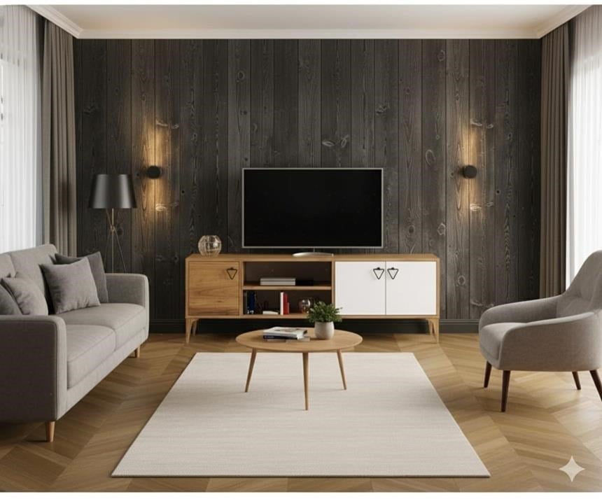 Rivo Tv Ünitesi Legnano-Beyaz Raflı ve Kapaklı Modern Tasarım 150 cm