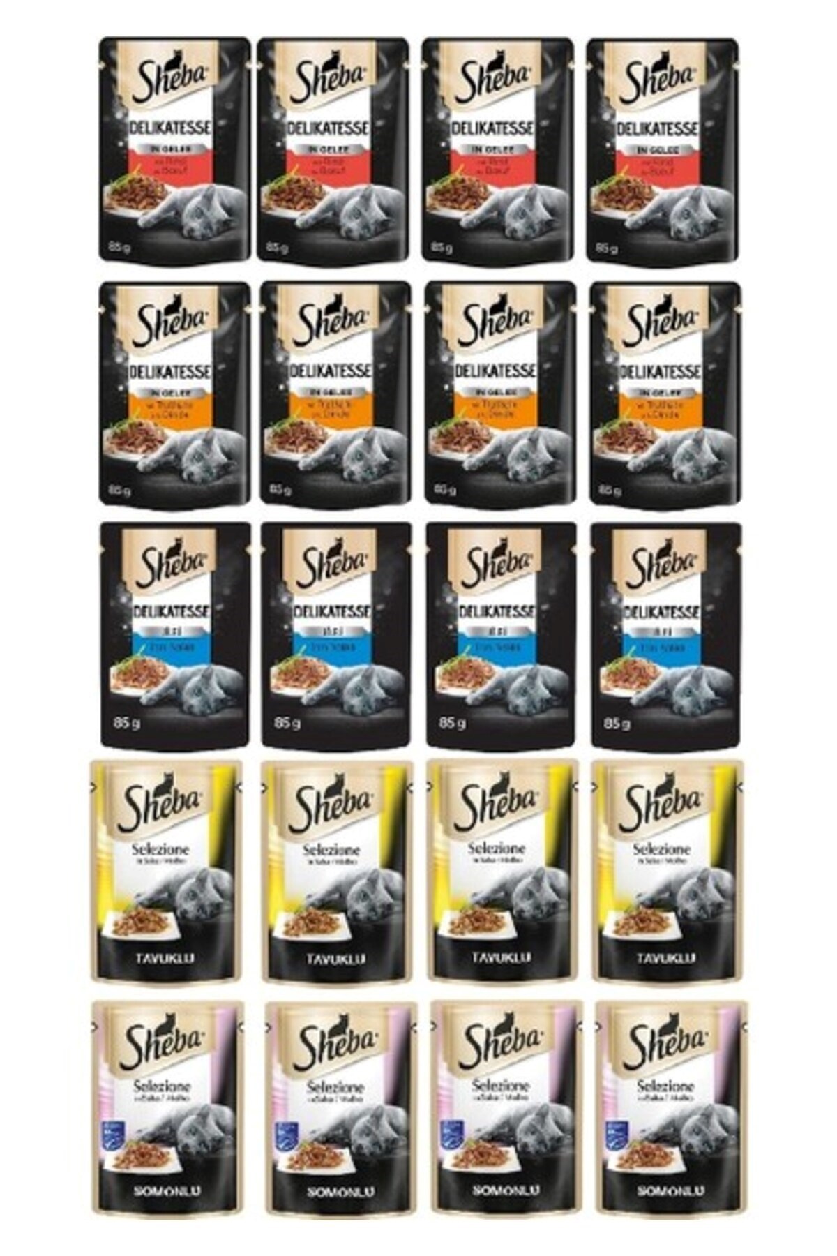 SHEBA Pouch Karışık Paket Sığır-ton-tavuk-somon-hindi Yetişkin Kedi Yaş Maması 85 gr (20 ADET)