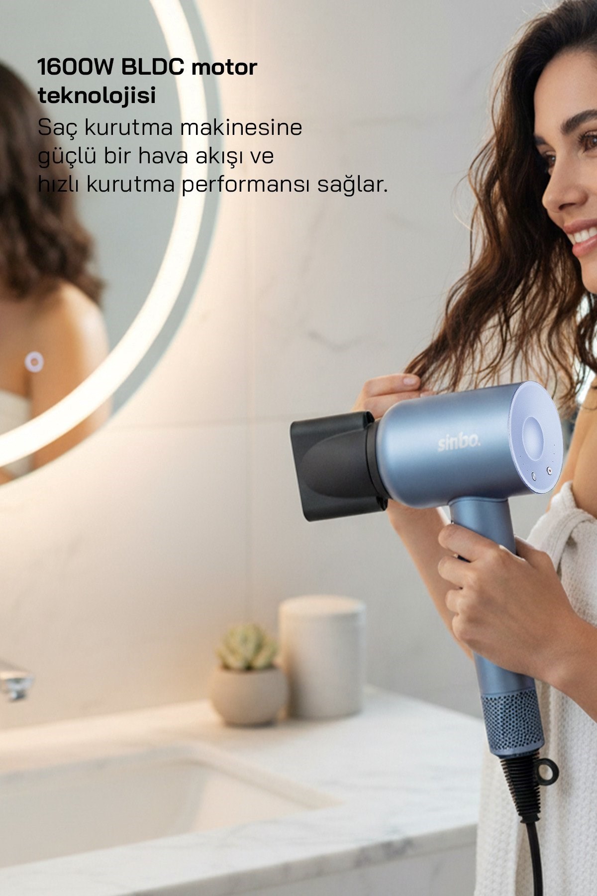 Sinbo Shd-1714 Bldc Negatif İyonlu Profesyonel Saç Kurutma Makinesi Buz Mavi