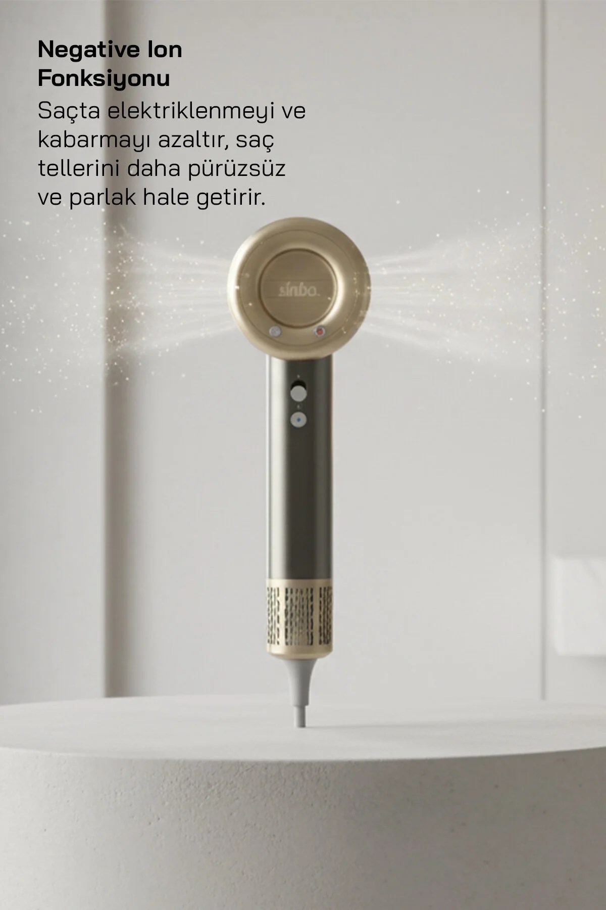 Sinbo SHD 1726 Saç Kurutma Mak. 1600W BLDC Turbo Motor, 3 Hız 4 Sıcaklık Ayarlı, 360°Manyetik Başlık
