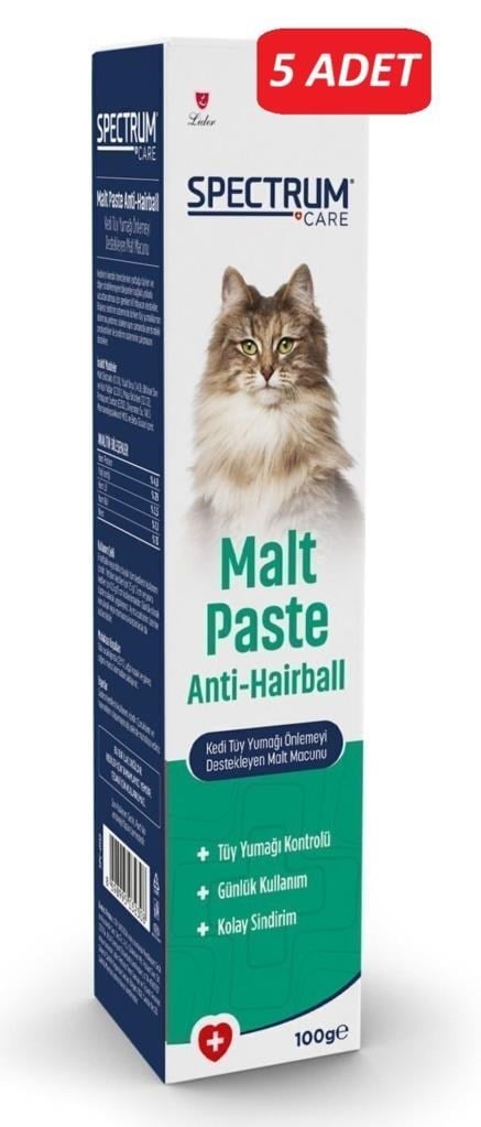 Spectrum Care Anti-Hairball Kedi Tüy Yumağı Önlemeyi Destekleyen Malt Macunu 100gr - 5 Adet
