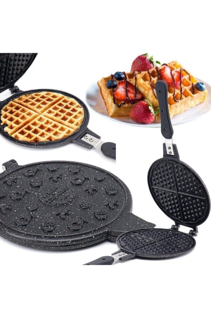 TAŞHAN Lüks Granit Ocak Üstü Waffle Tavası Bakalit Sap