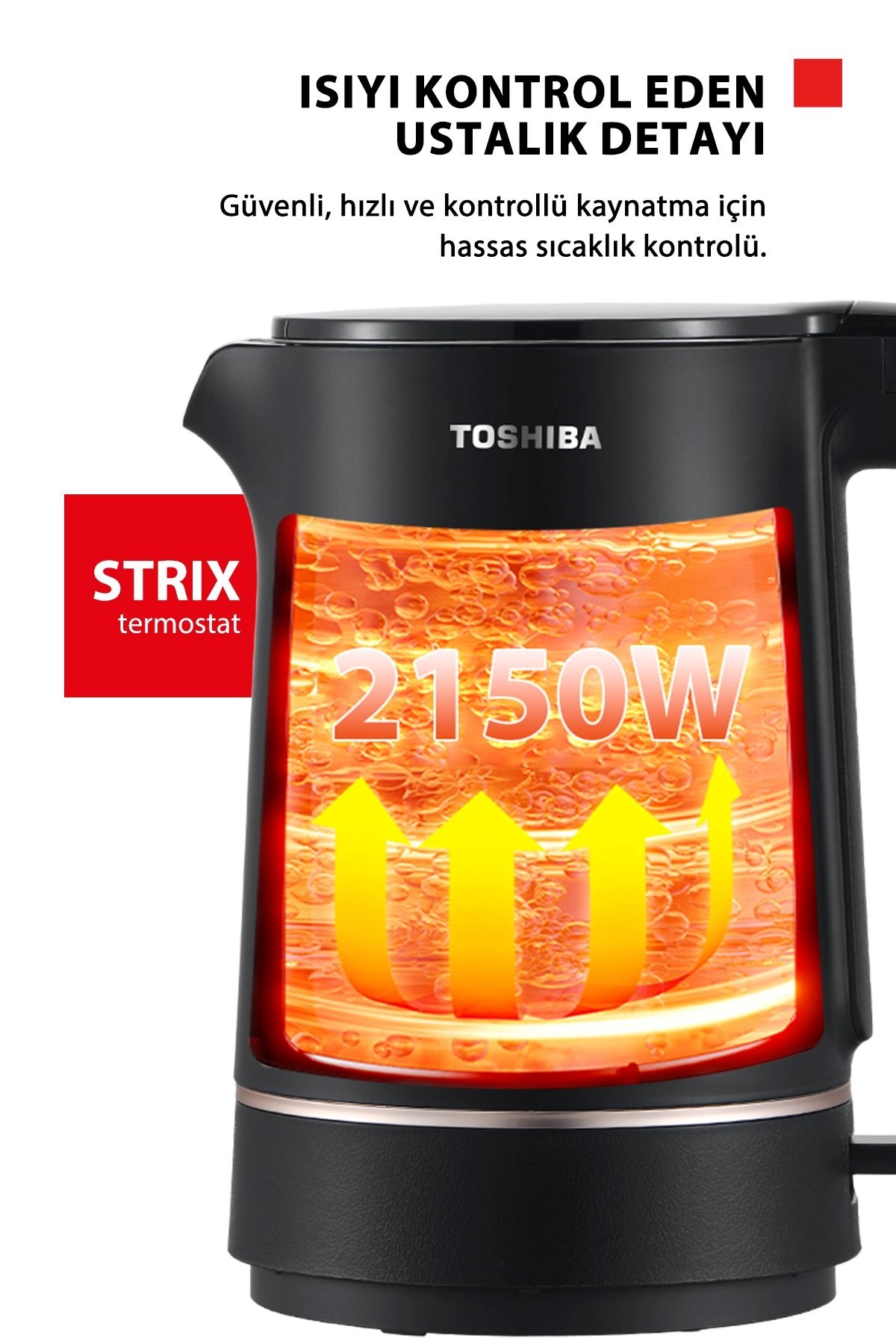 Toshiba Cool Touch Gizli Rezistanslı 1.5 L Siyah Su Isıtıcı Kettle KT-15PS1WCIS(K)