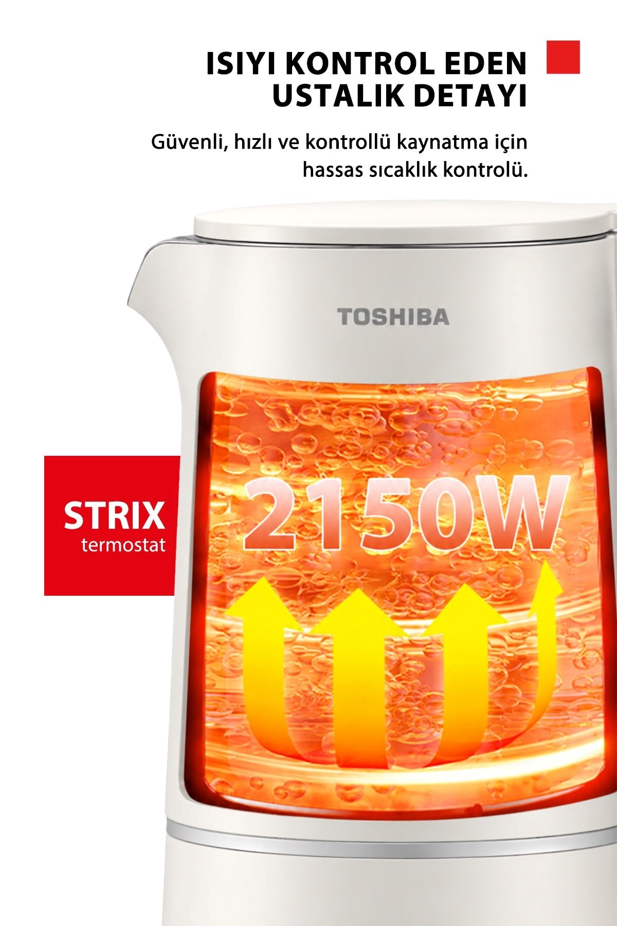 Toshiba Cool Touch Gizli Rezistanslı 1.5 L Beyaz Su Isıtıcı Kettle KT-15PS1VME(W)