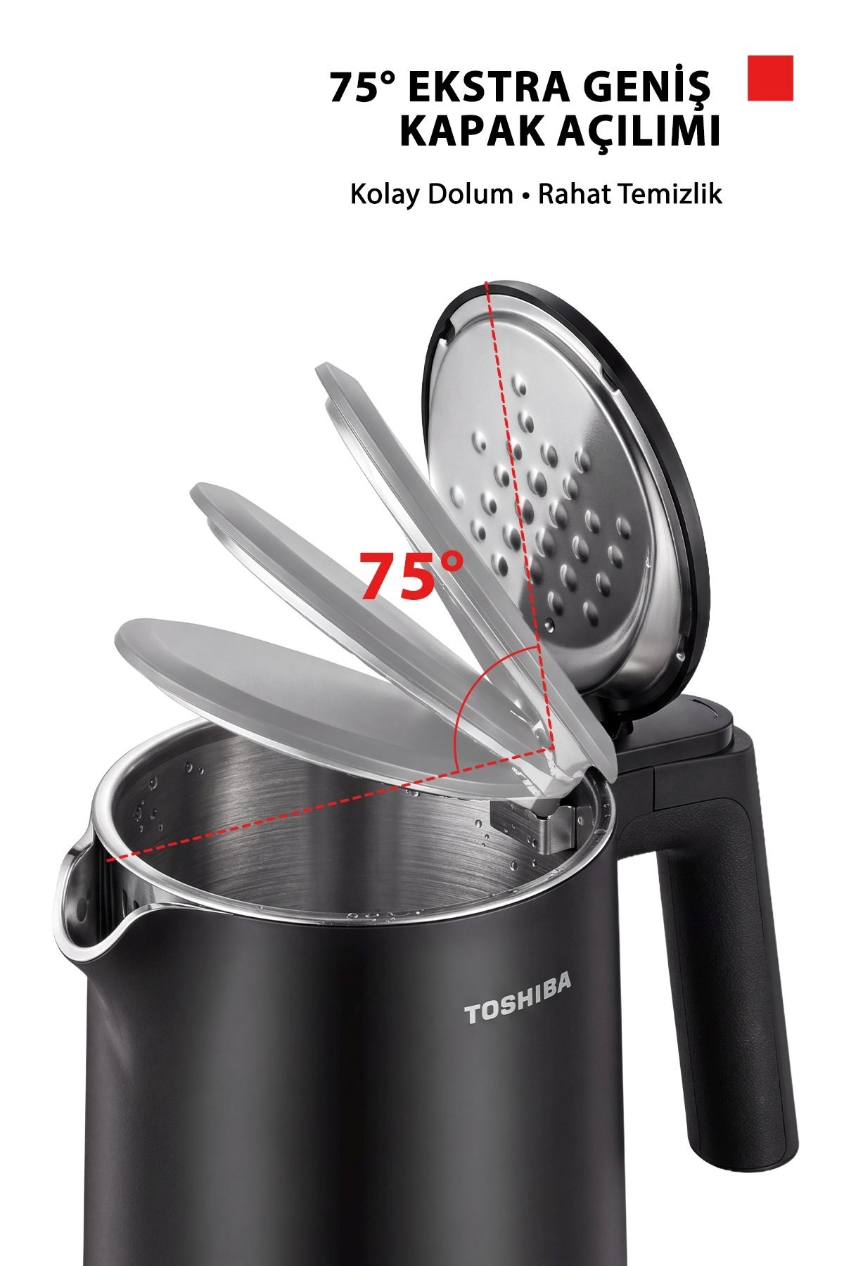 Toshiba Cool Touch Gizli Rezistanslı 1.5 L Siyah Su Isıtıcı Kettle KT-15PS1WCIS(K)