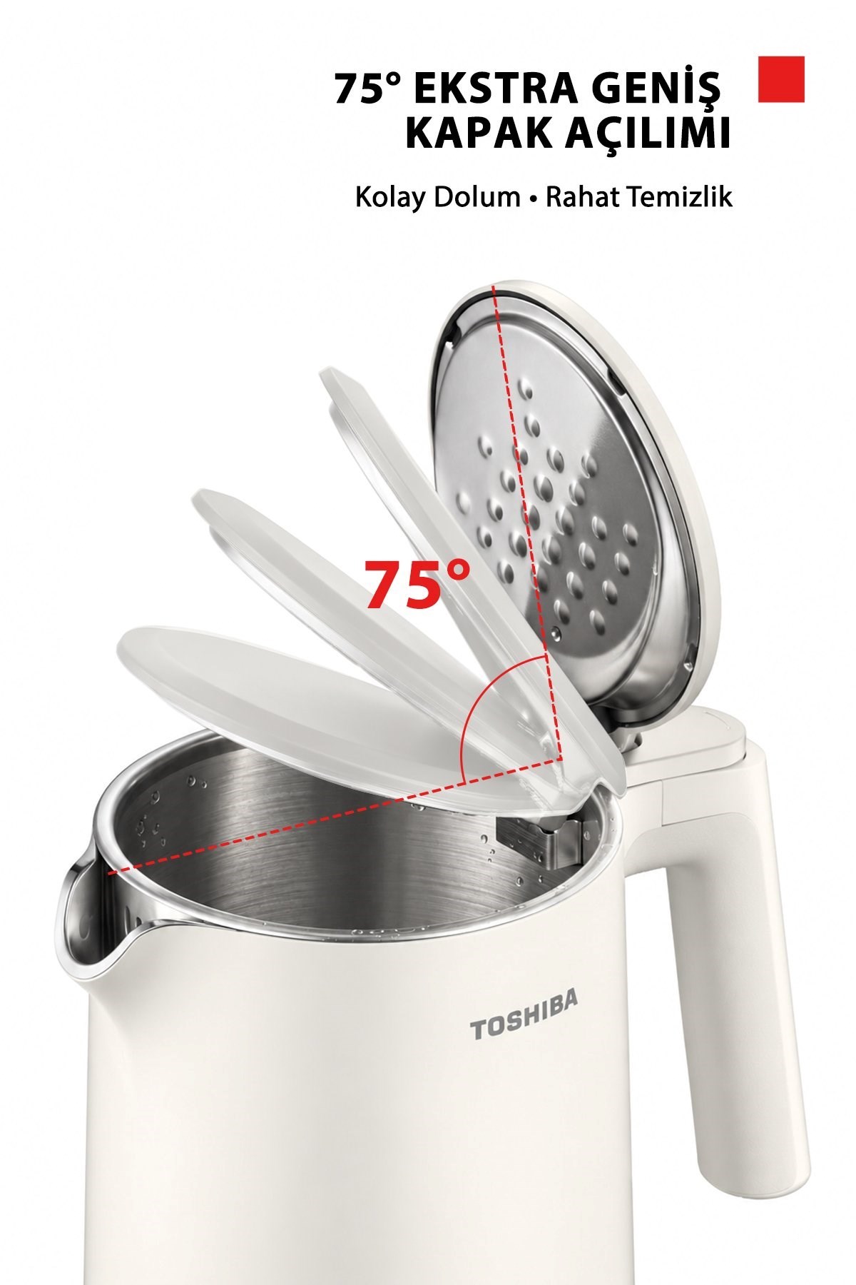 Toshiba Cool Touch Gizli Rezistanslı 1.5 L Beyaz Su Isıtıcı Kettle KT-15PS1VME(W)