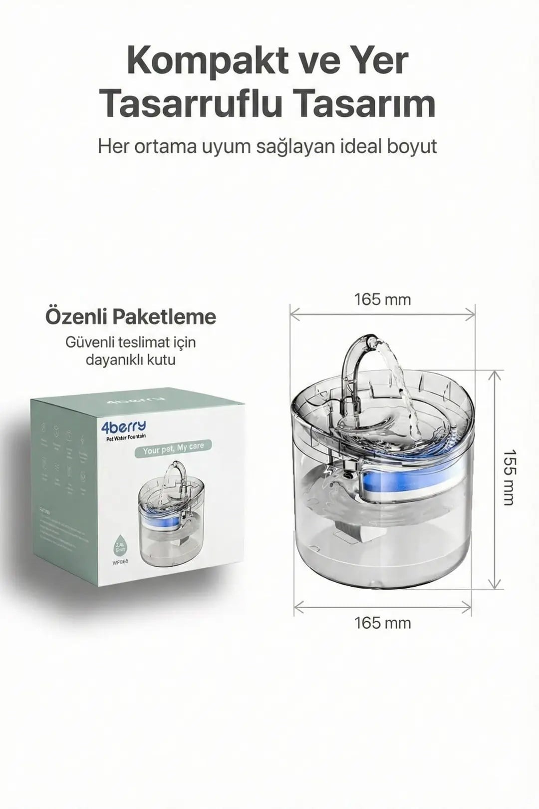 VEXGEN 4 Berry Filtreli Otomatik Evcil Hayvan Su Pınarı 2L Sessiz Pompa Kedi Köpek Su Sebili
