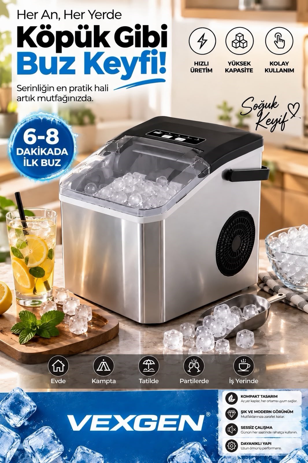 Vexgen Fineblue Taşınabilir Hızlı Buz Yapma Makinesi