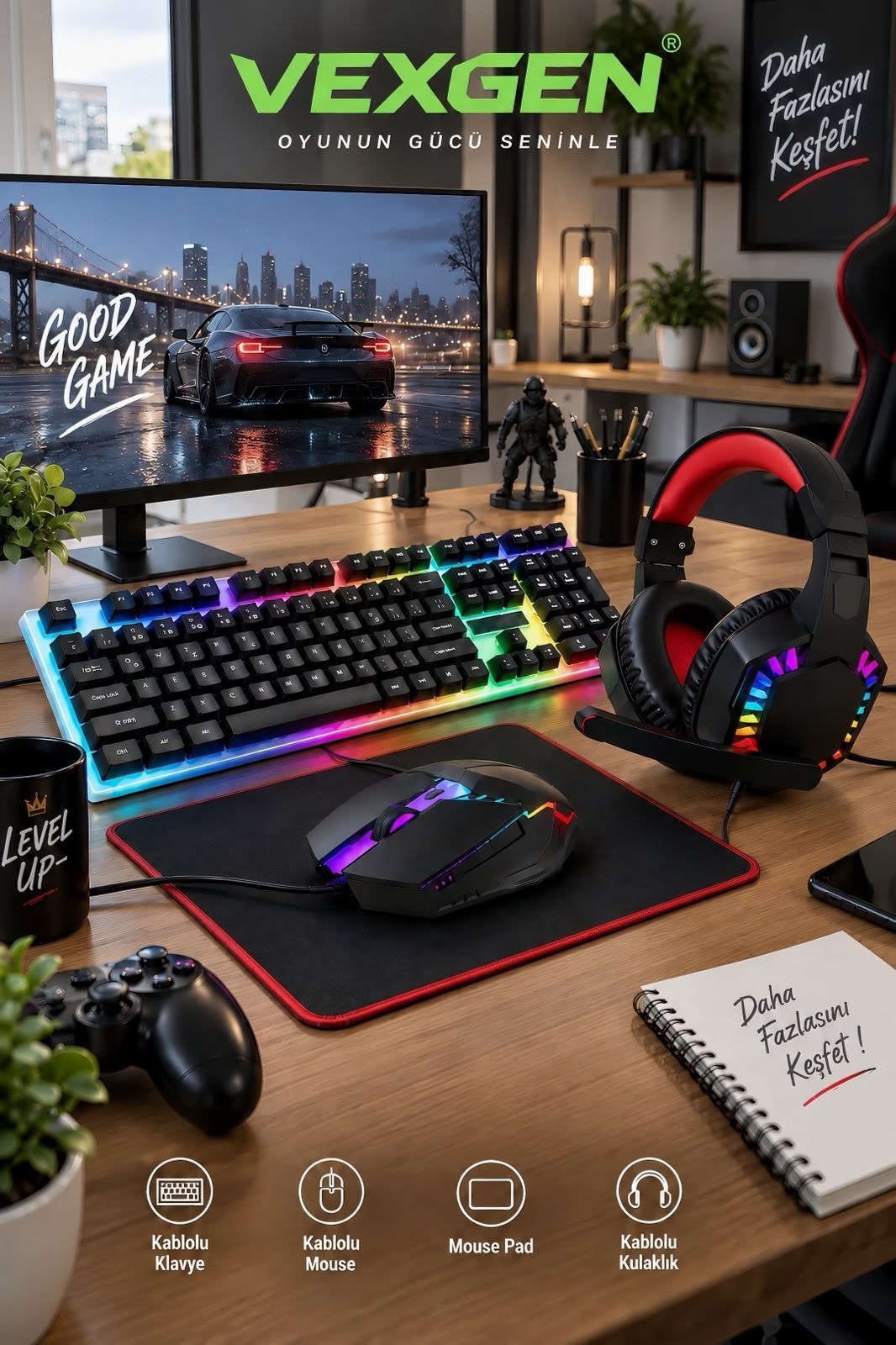 Vexgen Strike Pro 4ü 1 Arada RGB Oyuncu Seti