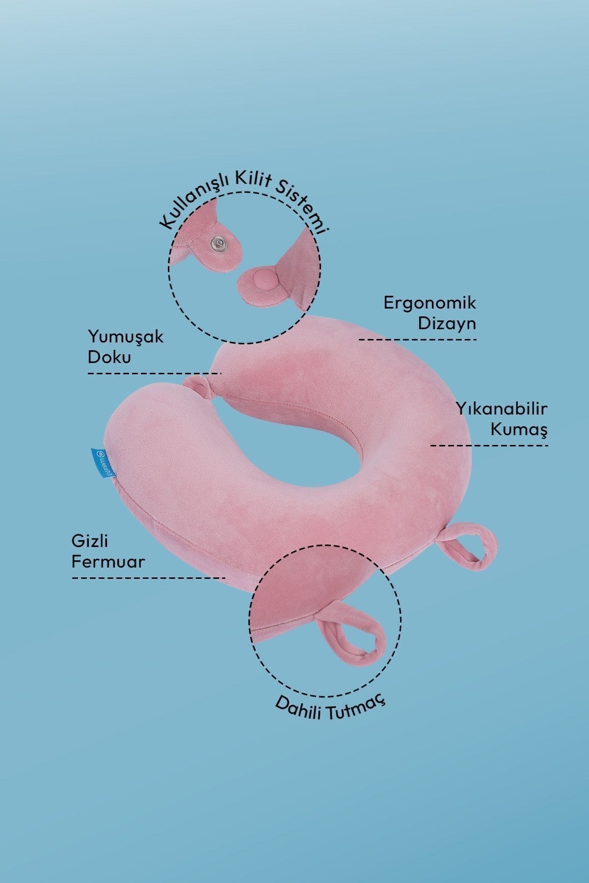 Wexta Seyahat Boyun Yastığı Comfort Ortopedik Seyahat Yastığı Visco Pembe