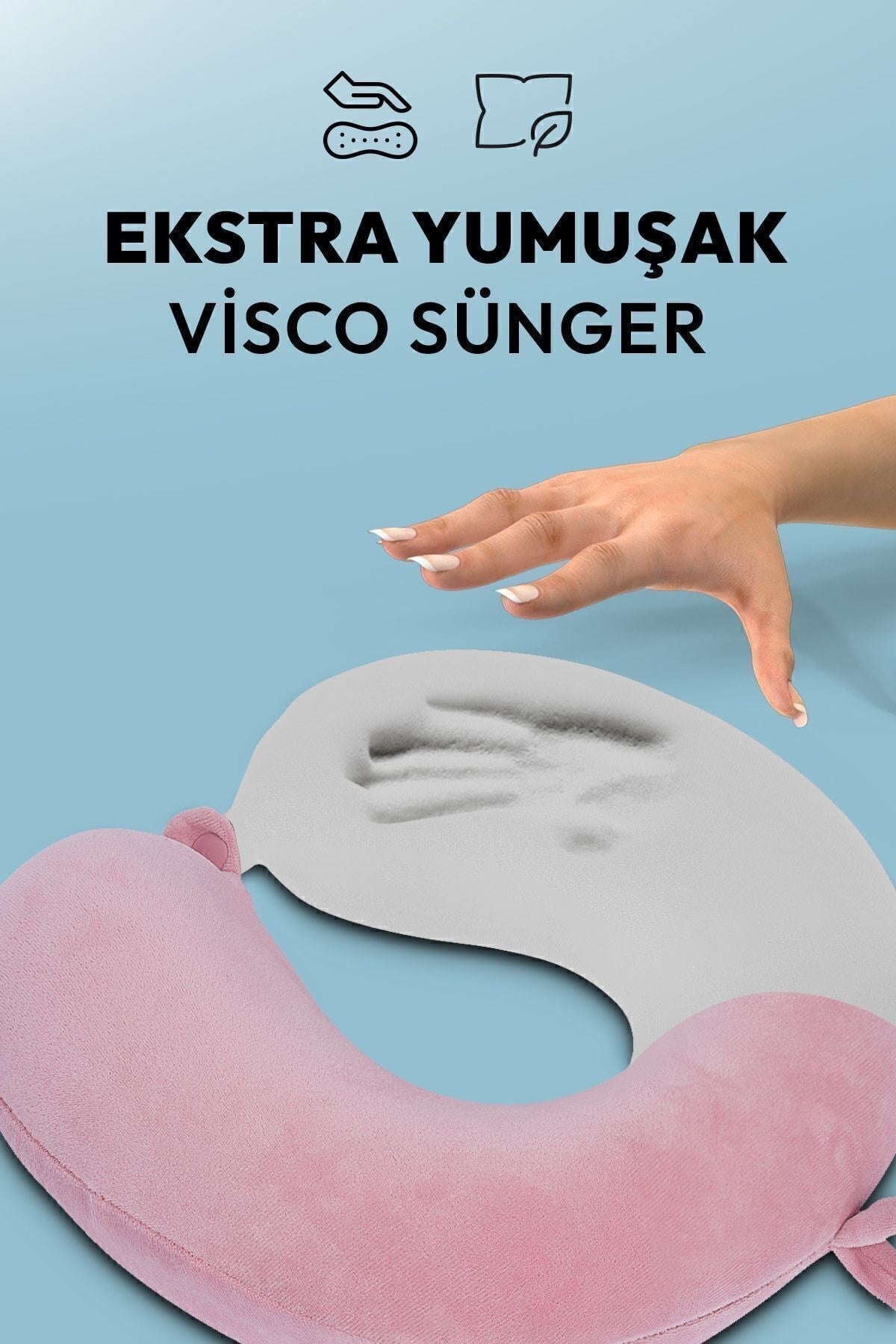 Wexta Seyahat Boyun Yastığı Comfort Ortopedik Seyahat Yastığı Visco Pembe