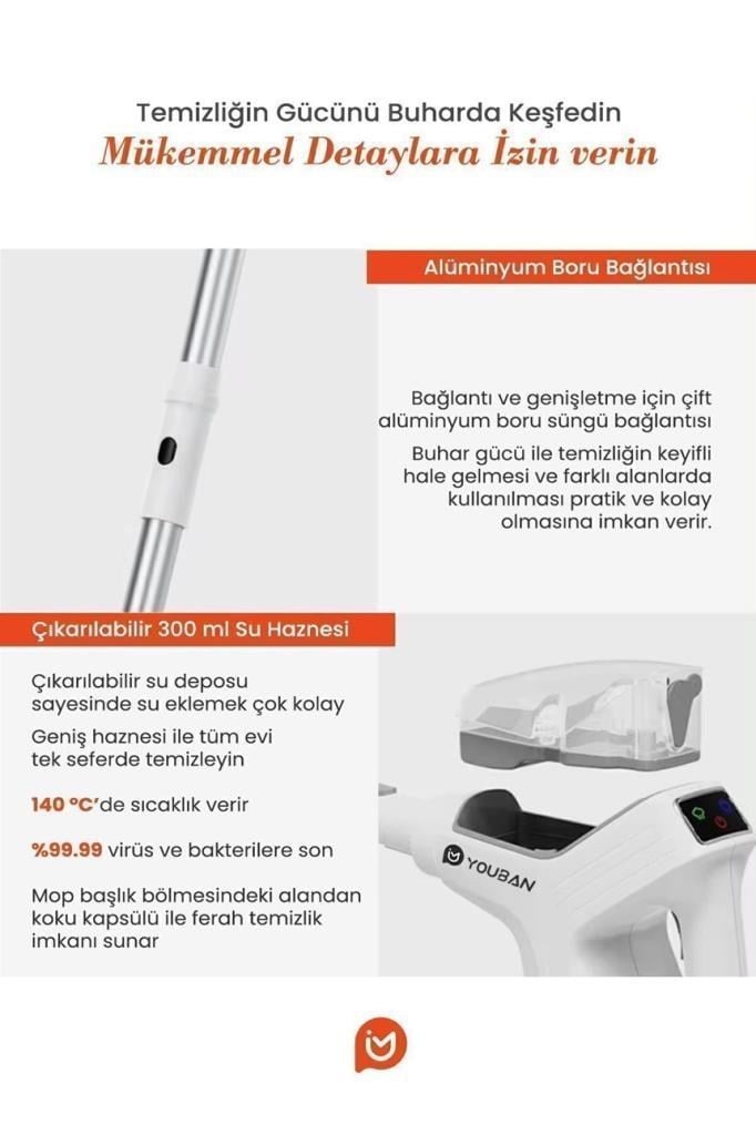 Youban KF1804 Çok Fonksiyonlu Standlı Buharlı Temizlik Makinesi 