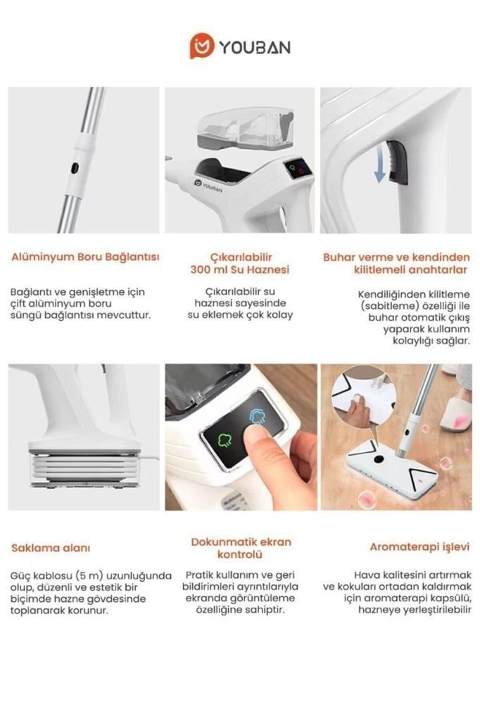 Youban KF1804 Çok Fonksiyonlu Standlı Buharlı Temizlik Makinesi 
