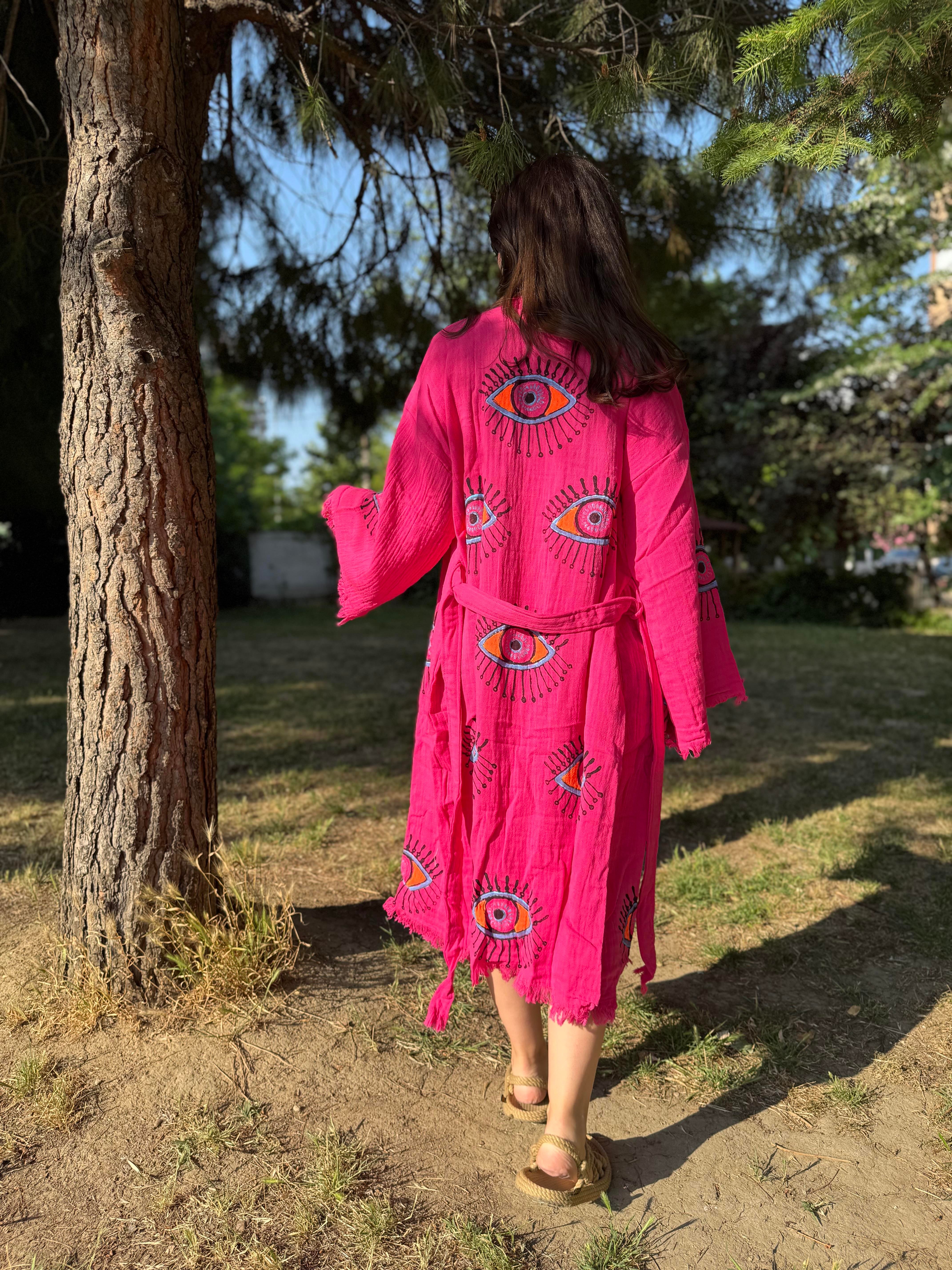 Elvan Göz Desen Kimono Pembe - EmicraftElvan Göz Desen Kimono PembeKimono ve Peştemal