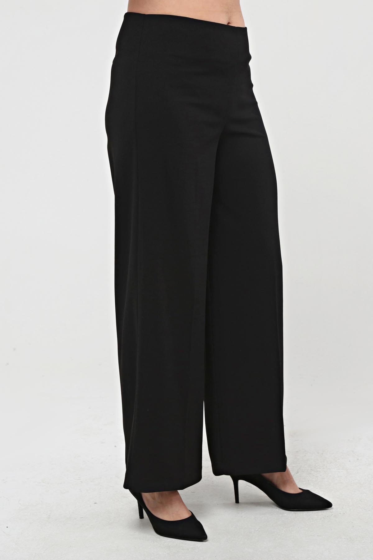 Bol Paça Büyük Beden Krep Pantolon Siyah