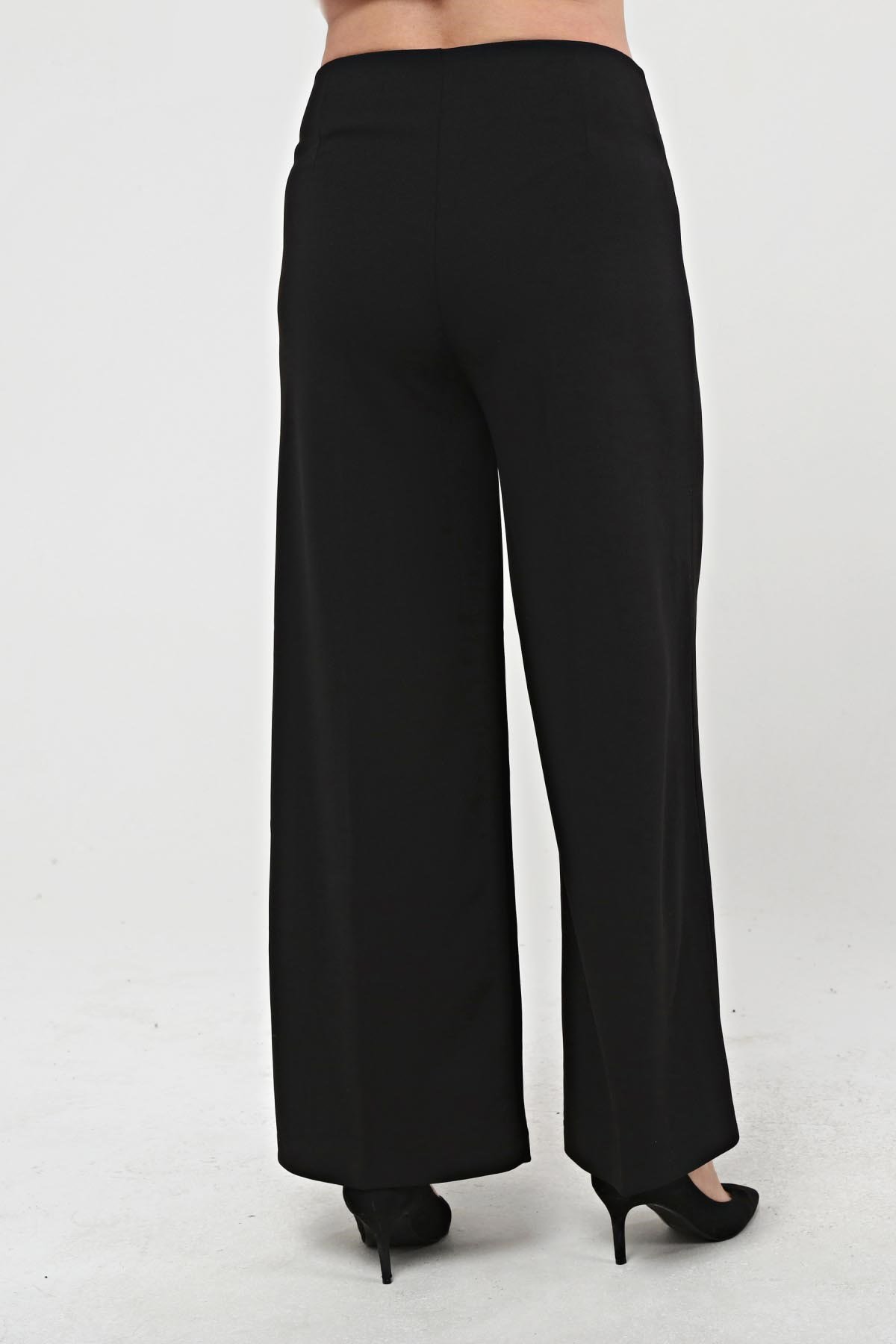 Bol Paça Büyük Beden Krep Pantolon Siyah