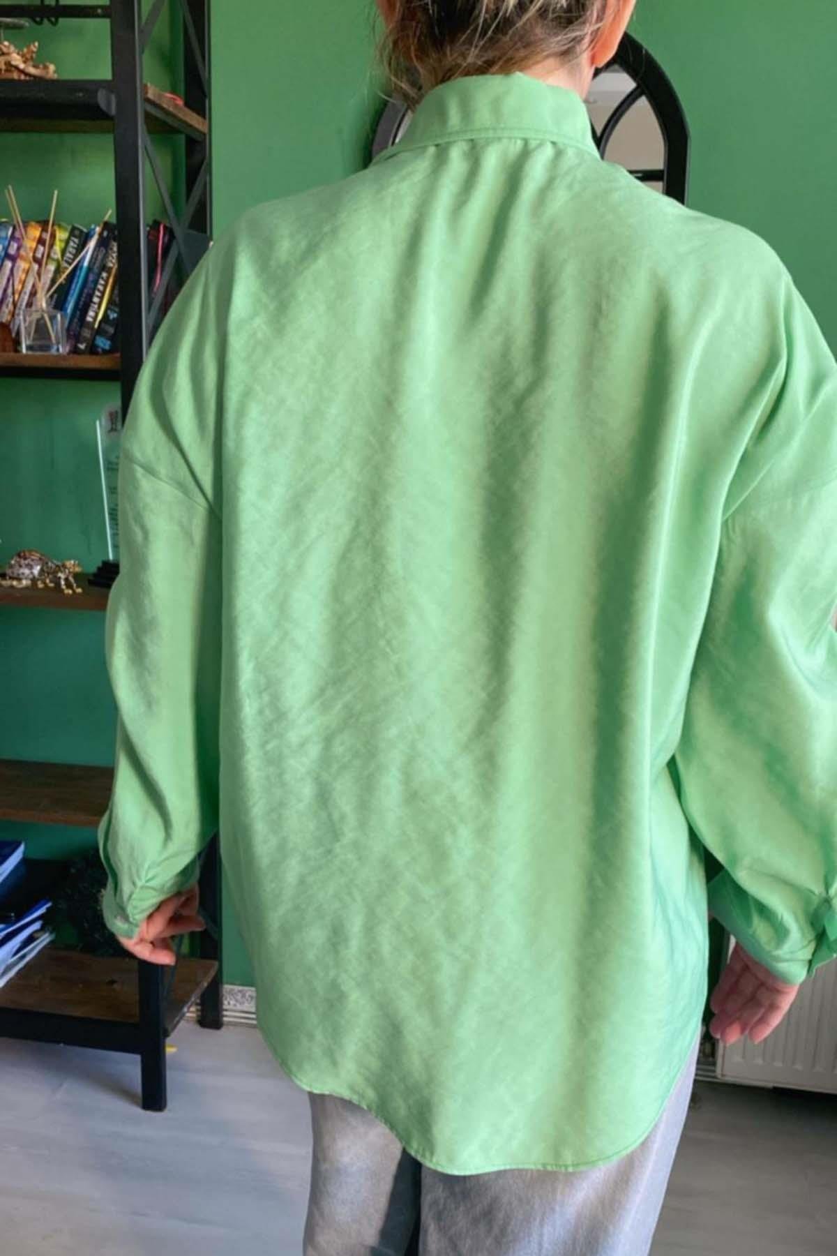 Boncuk İşlemeli Aerobin Gömlek Büyük Beden Yeşil