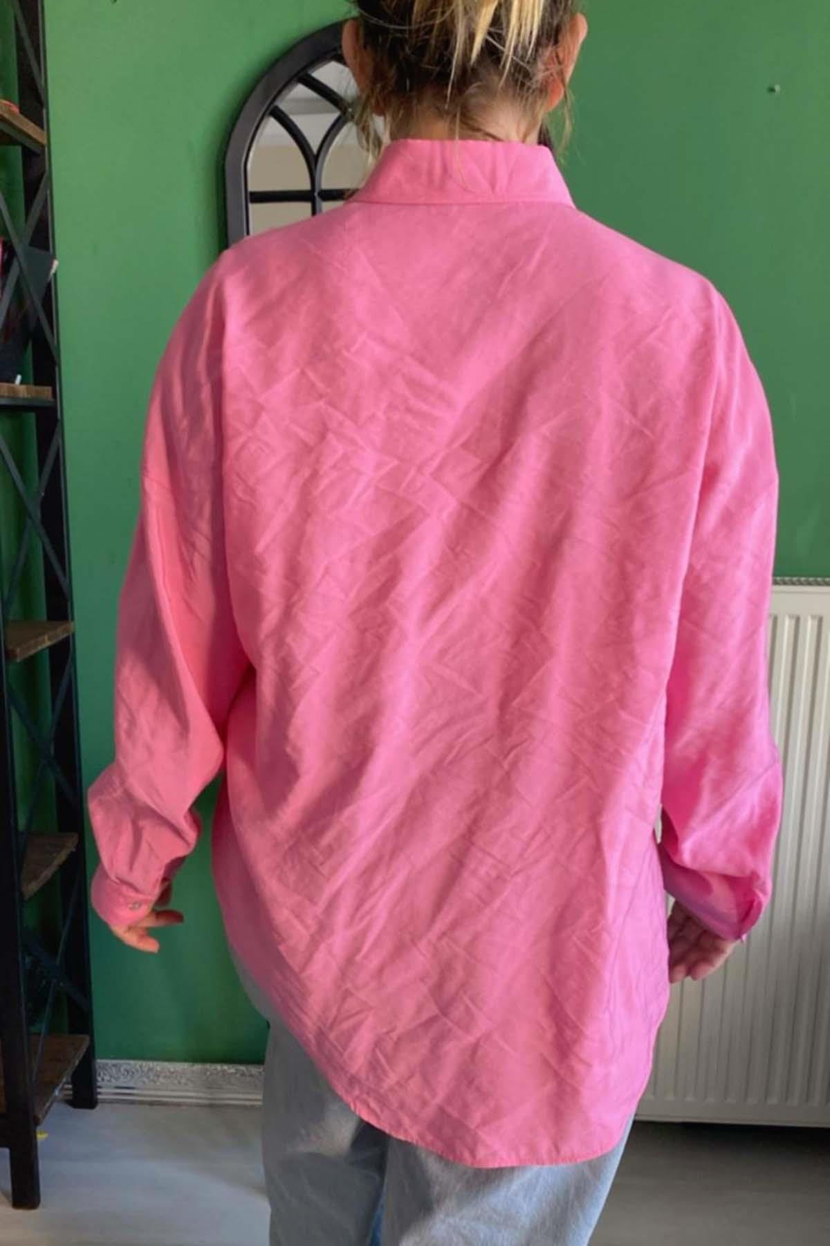 Boncuk İşlemeli Aerobin Gömlek Büyük Beden Pembe