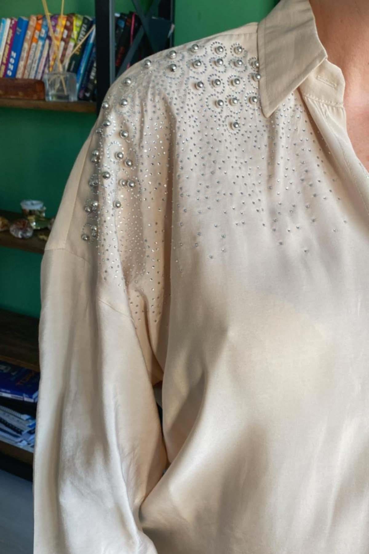 Boncuk İşlemeli Aerobin Gömlek Büyük Beden Taş
