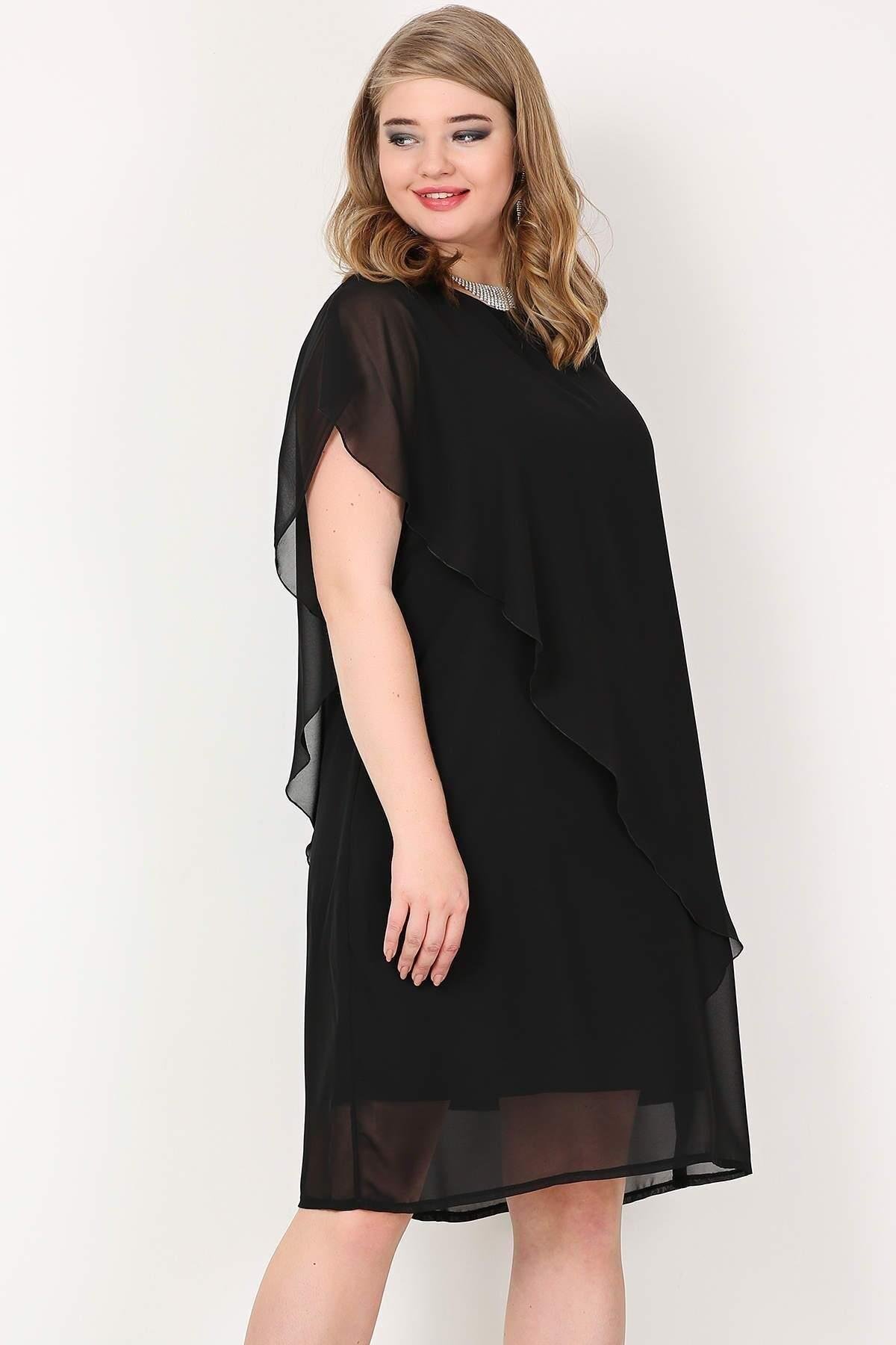 Büyük Beden Şifon Abiye Elbise Siyah